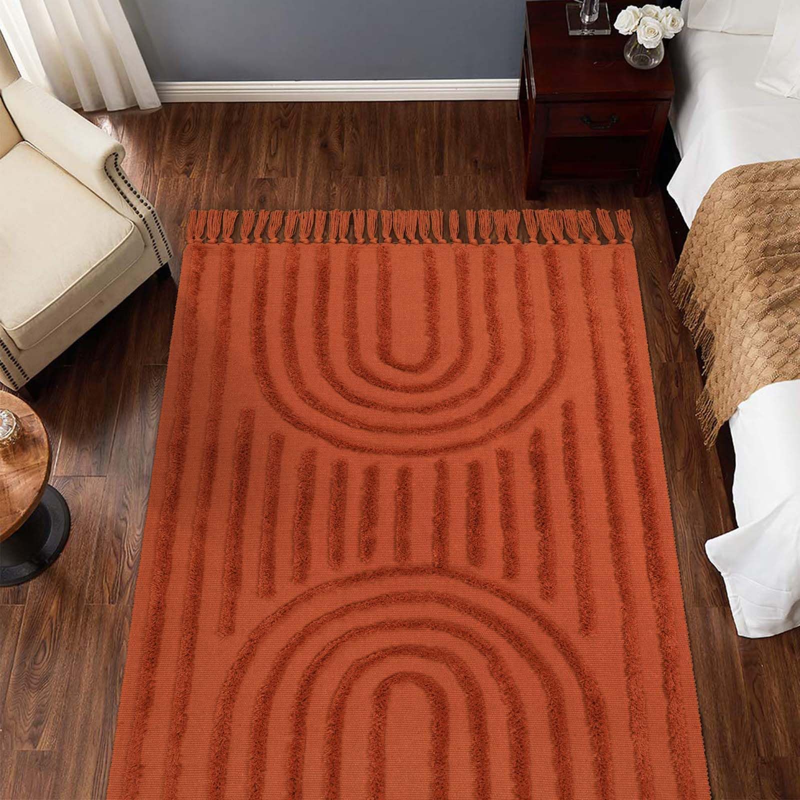 Washable Kitchen Runner Rug - Hand-Woven Bathroom Runner Rug with Tassels, Terracotta Entryway Runner Rug, Tufted Rainbow Bedroom Rug Runner, Hallway Rug for Laundry/Living Room