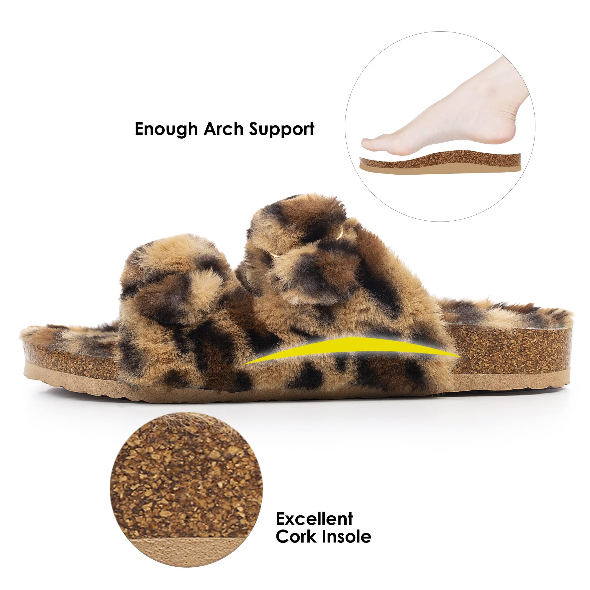 Womens Open Toe Slipper with Cozy Lining, Faux Fur Slide Sandals