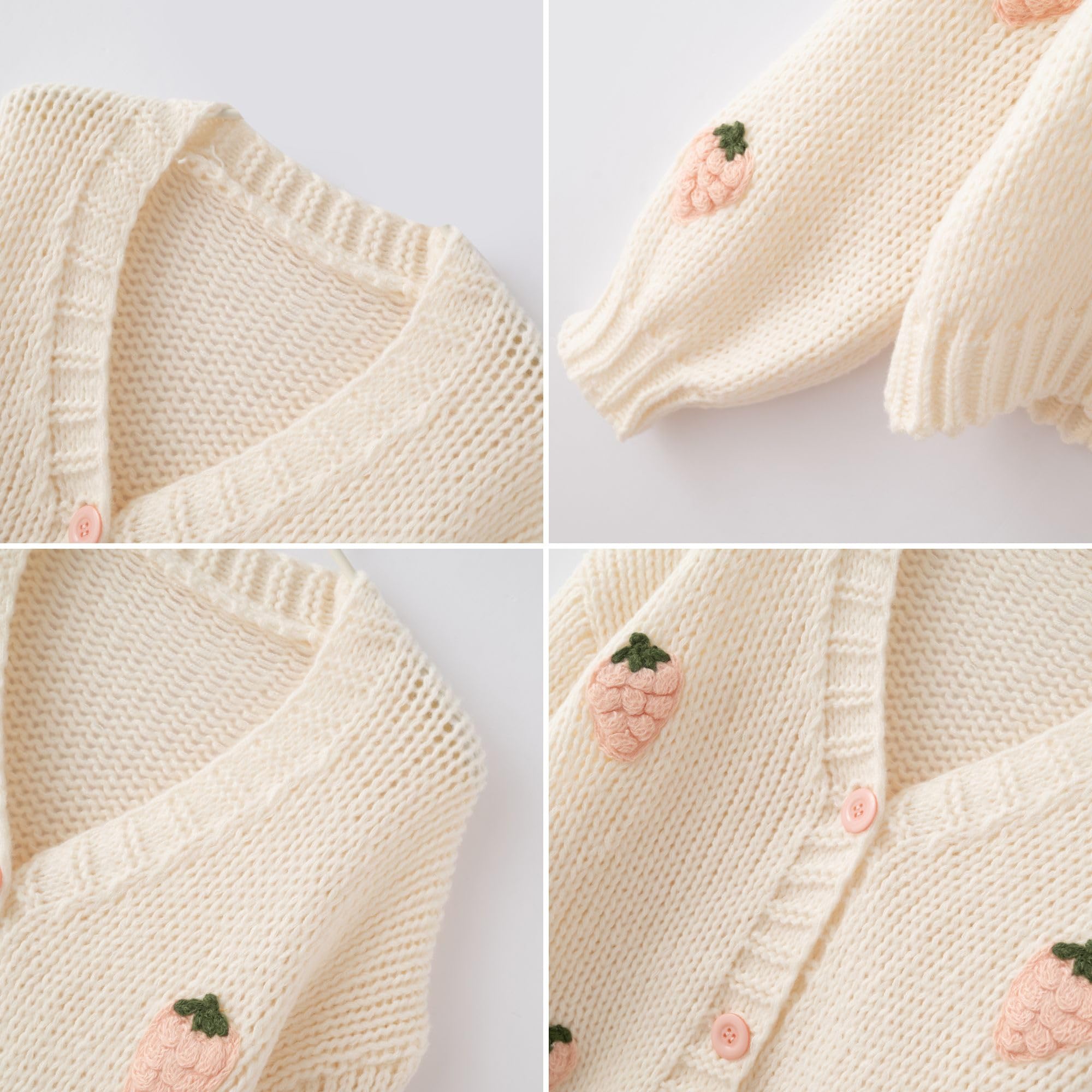 Women's Kawaii Strawberry Embroidered Cardigan Long Sleeve V Neck Chunky Knitted Cardigans