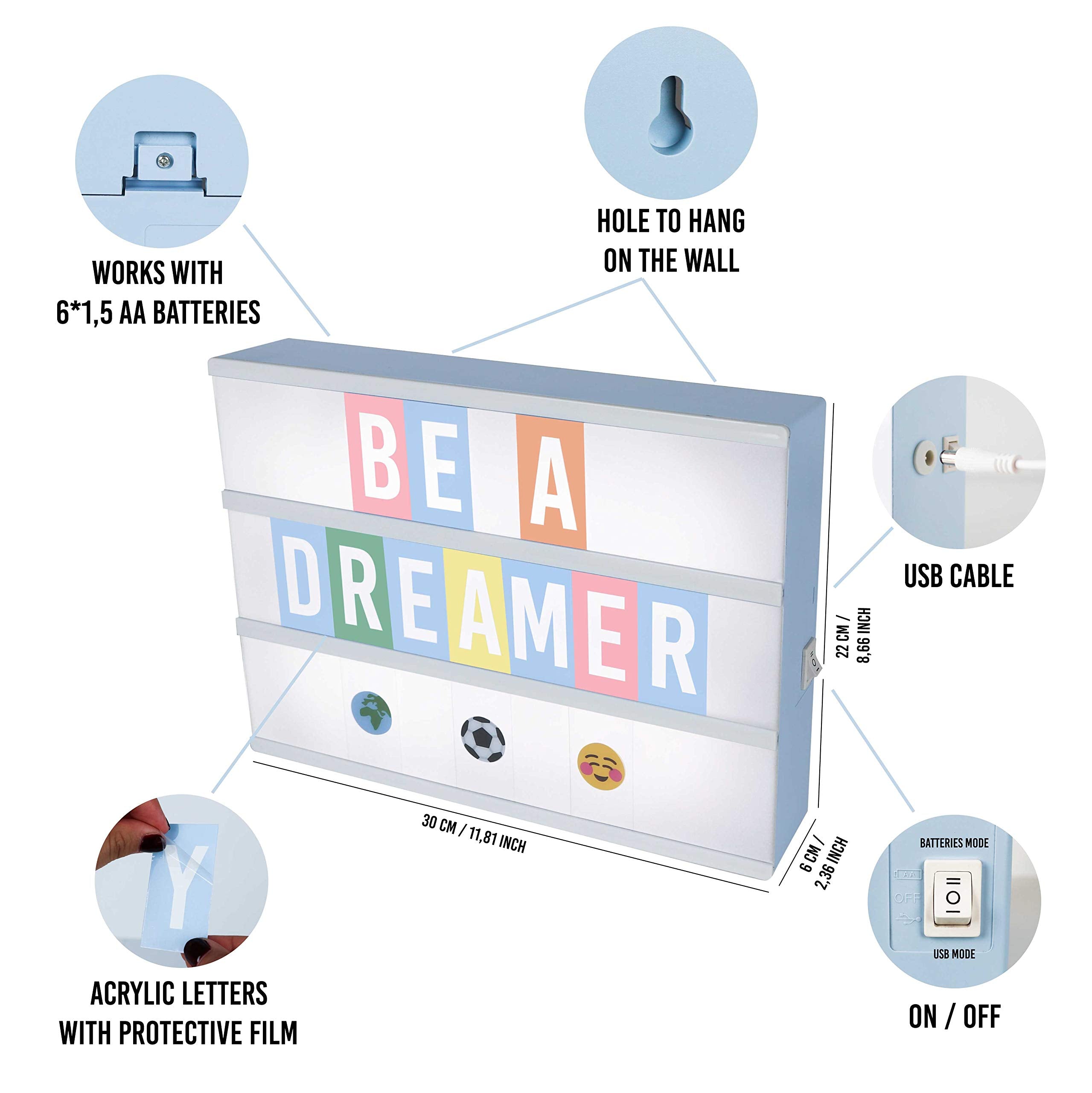 Light Box â€?400 Letters & Emojis, LED Sign for Home & Office Decor, Gifts for Women & Girls