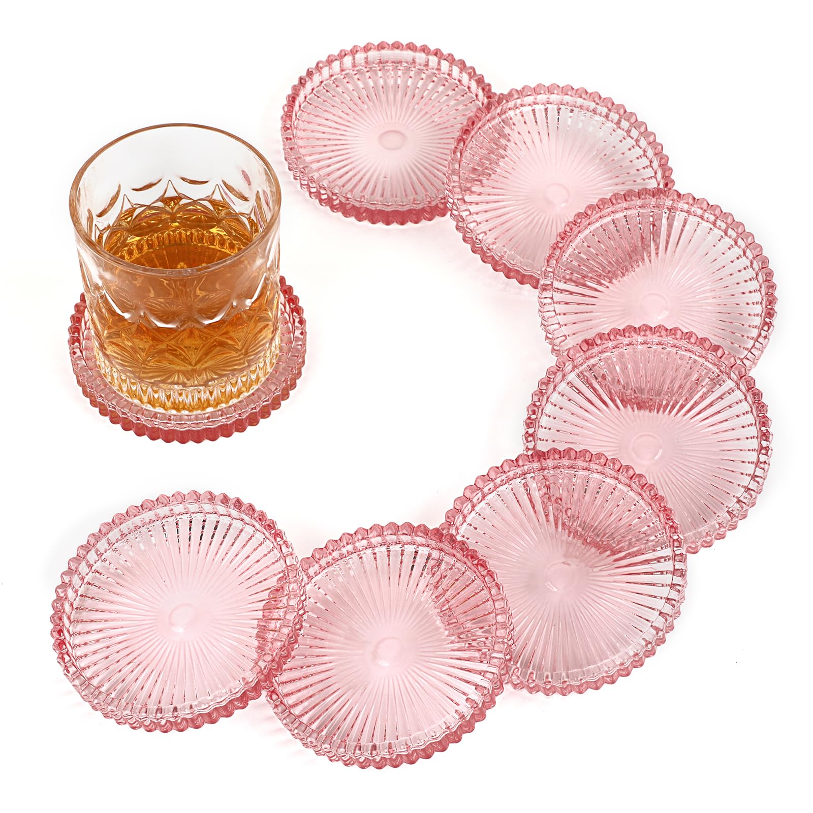 Modern Clear Coaster Set of 8- Glass Coasters for Drinks Crystal Coasters Round Cup Coasters