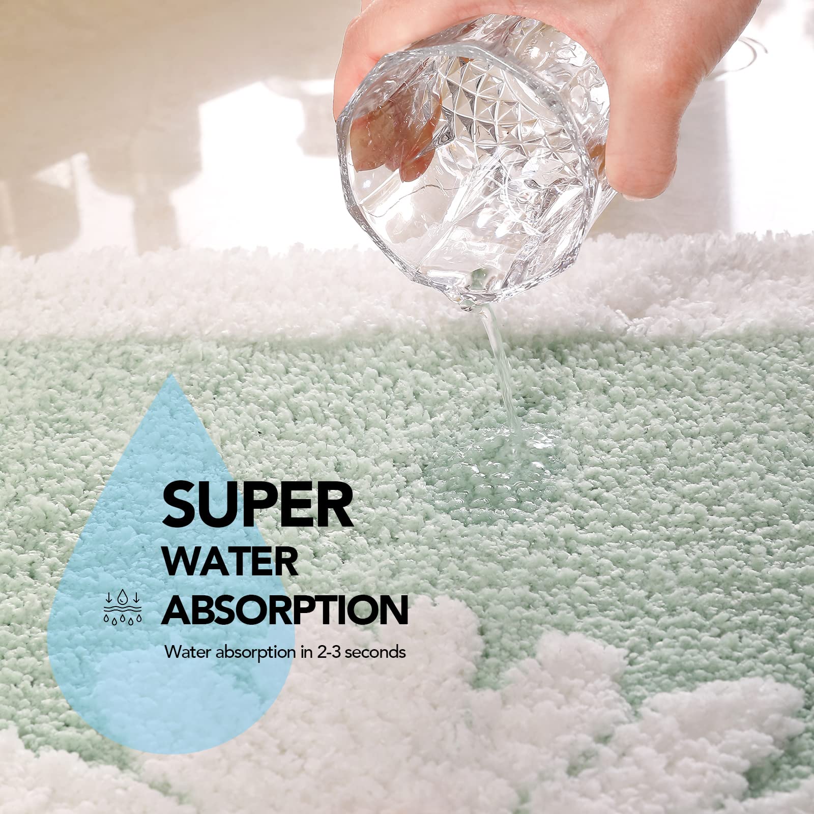 Ultra Soft Microfiber Shaggy Bathroom Mats, 17''x 25'', Extra Absorbent Bath Rugs, Machine Washable, Non-Slip Bathroom Carpet for Tub and Shower