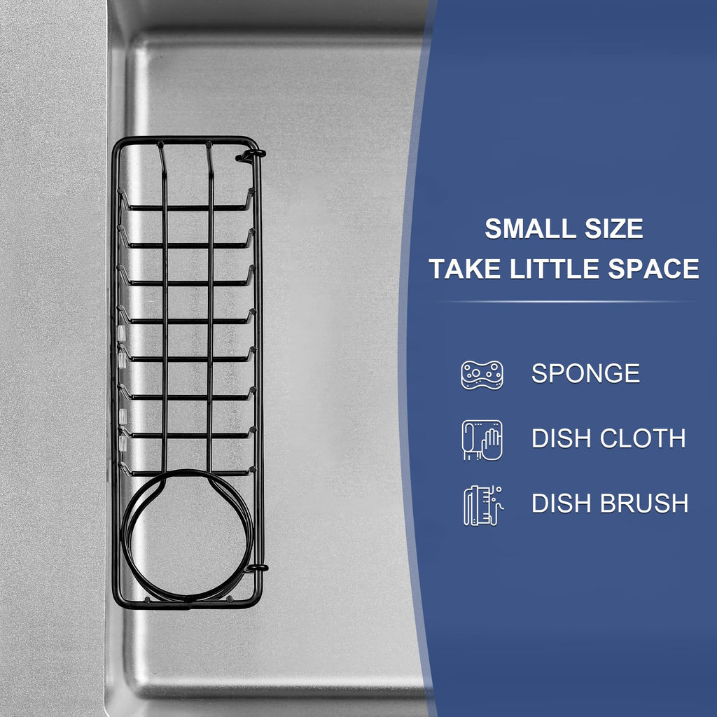 Sponge Holder for Kitchen Sink with Suction Cups & Adhesive Hook, In-sink Sponge Holder, Wall Hanging Sink Caddy Organizer Rack 3-In-1
