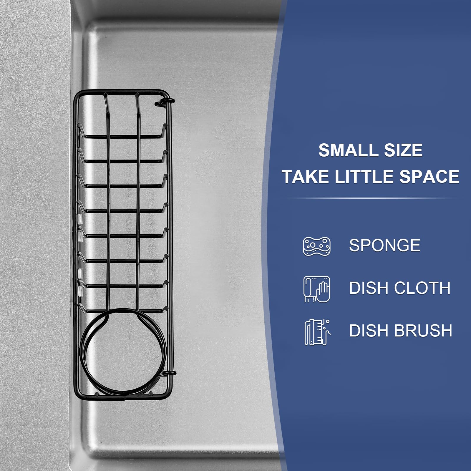 Sponge Holder for Kitchen Sink with Suction Cups & Adhesive Hook, In-sink Sponge Holder, Wall Hanging Sink Caddy Organizer Rack 3-In-1