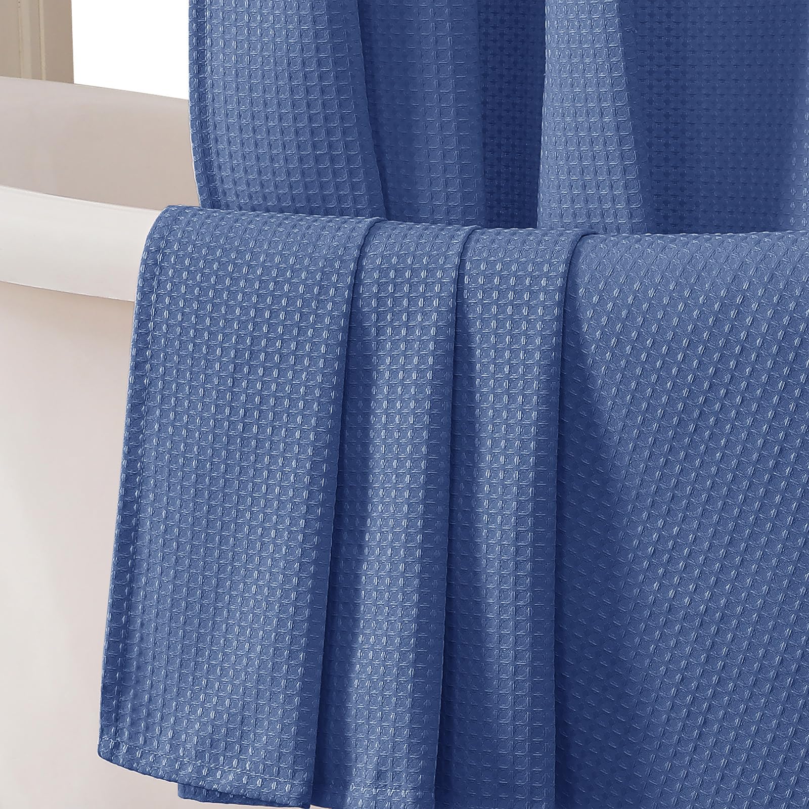 Waffle Textured Heavy Duty Fabric Shower Curtain for Bathroom, Luxury Hotel Weighted 230GSM Bath Curtain with 12 Plastic Hooks, Machine Washable, 72x72