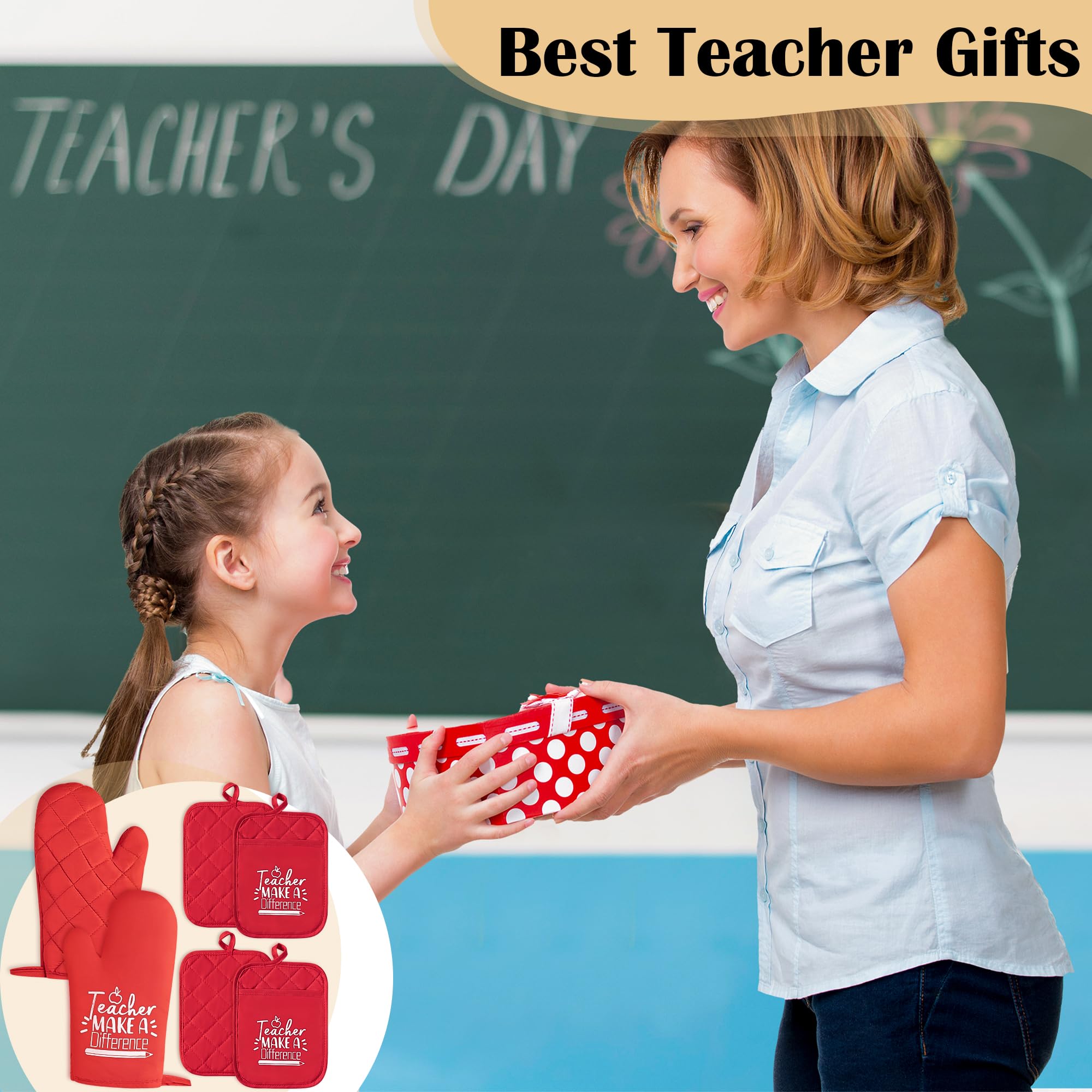 The Heart of The Home Heat Resistant Hot Pad Machine Washable Gloves with Hanging Loop Pocket