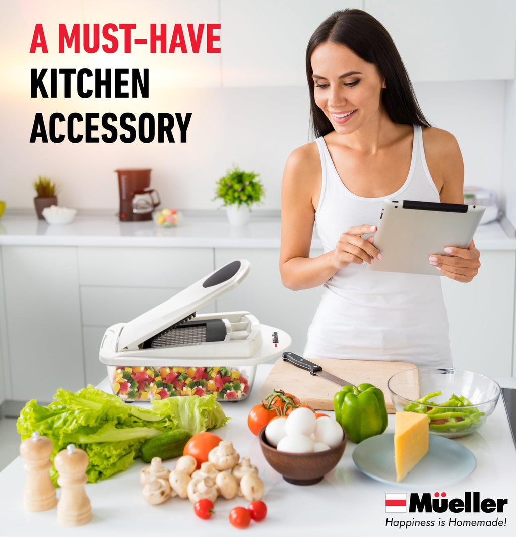 Mueller Pro-Series All-in-One, Mandoline Slicer for Kitchen, Food Chopper, Cucumber Slicer and Spiralizer, Cutter, Dicer, Grater, Kitchen Essentials