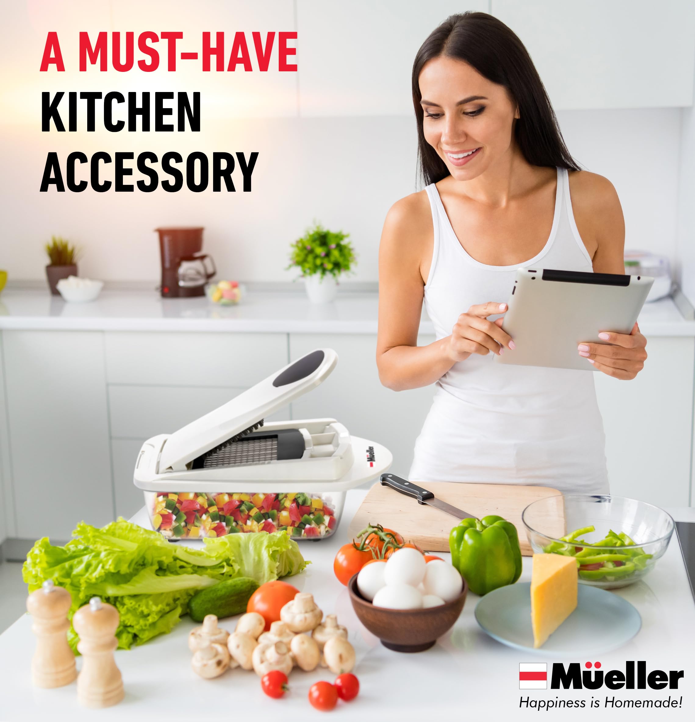 Mueller Pro-Series All-in-One, Mandoline Slicer for Kitchen, Food Chopper, Cucumber Slicer and Spiralizer, Cutter, Dicer, Grater, Kitchen Essentials