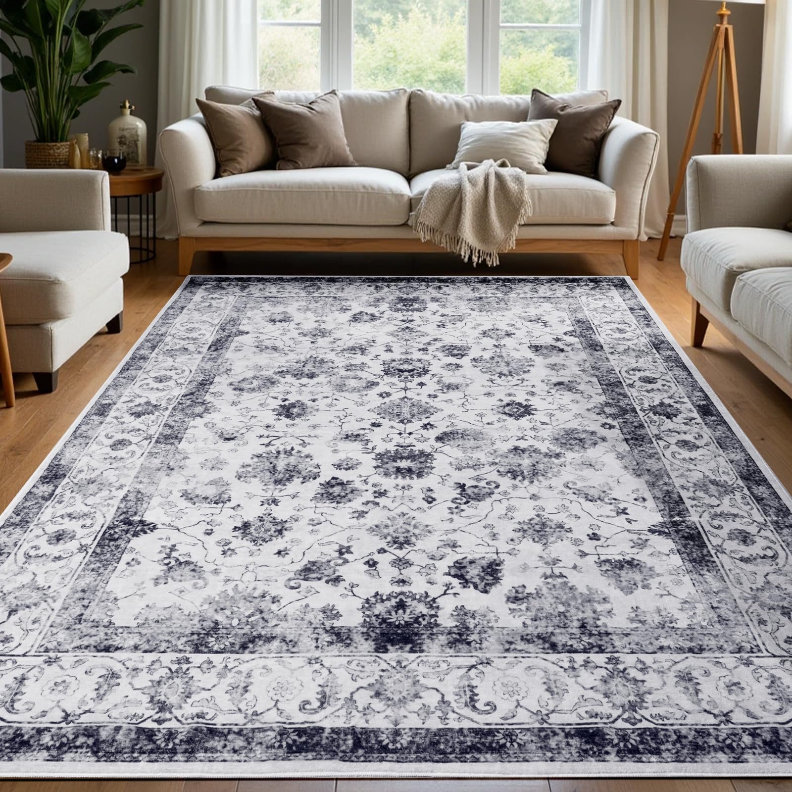 Washable Area Rugs Door Mat Entryway Vintage Floral Non-Slip Low Pile Entrance Thin Rug Carpet for Kitchen Bathroom Living Room Pink