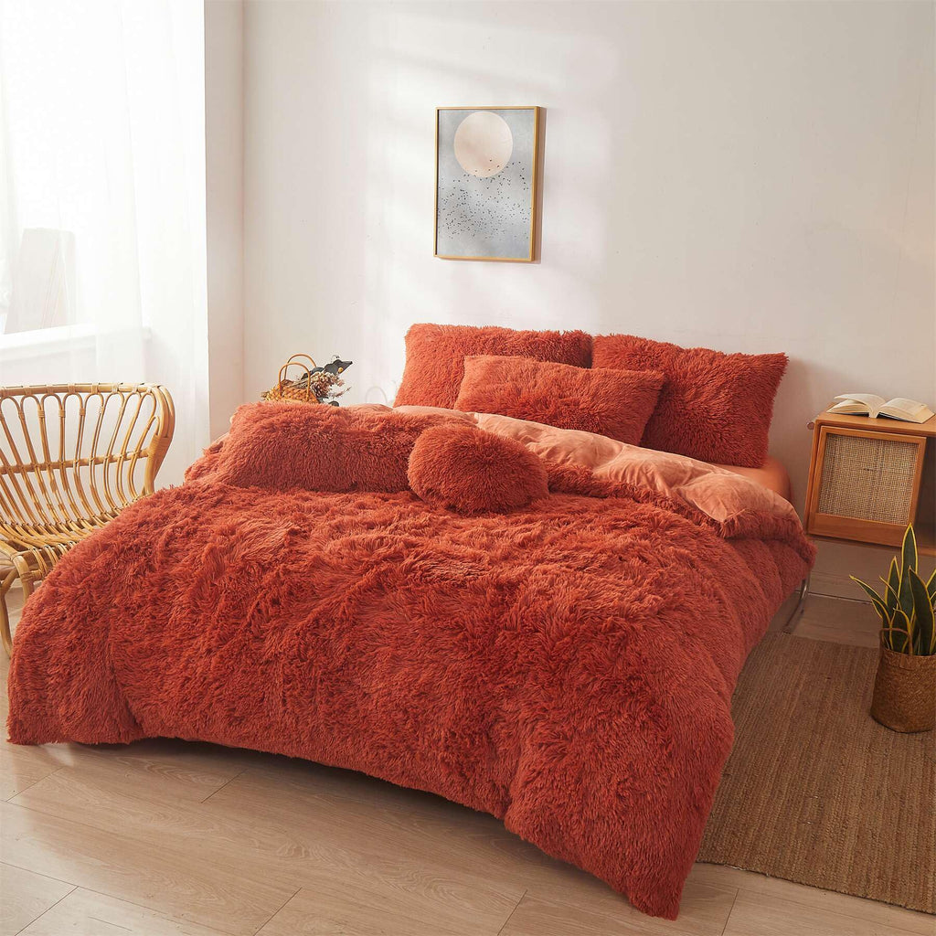 Fluffy Faux Fur Comforter Cover Set Queen - Ultra Soft Plush Bedding Sets 3 Pieces (1 Fluffy Duvet Cover + 2 Faux Fur Pillow case) Cute Bed Set