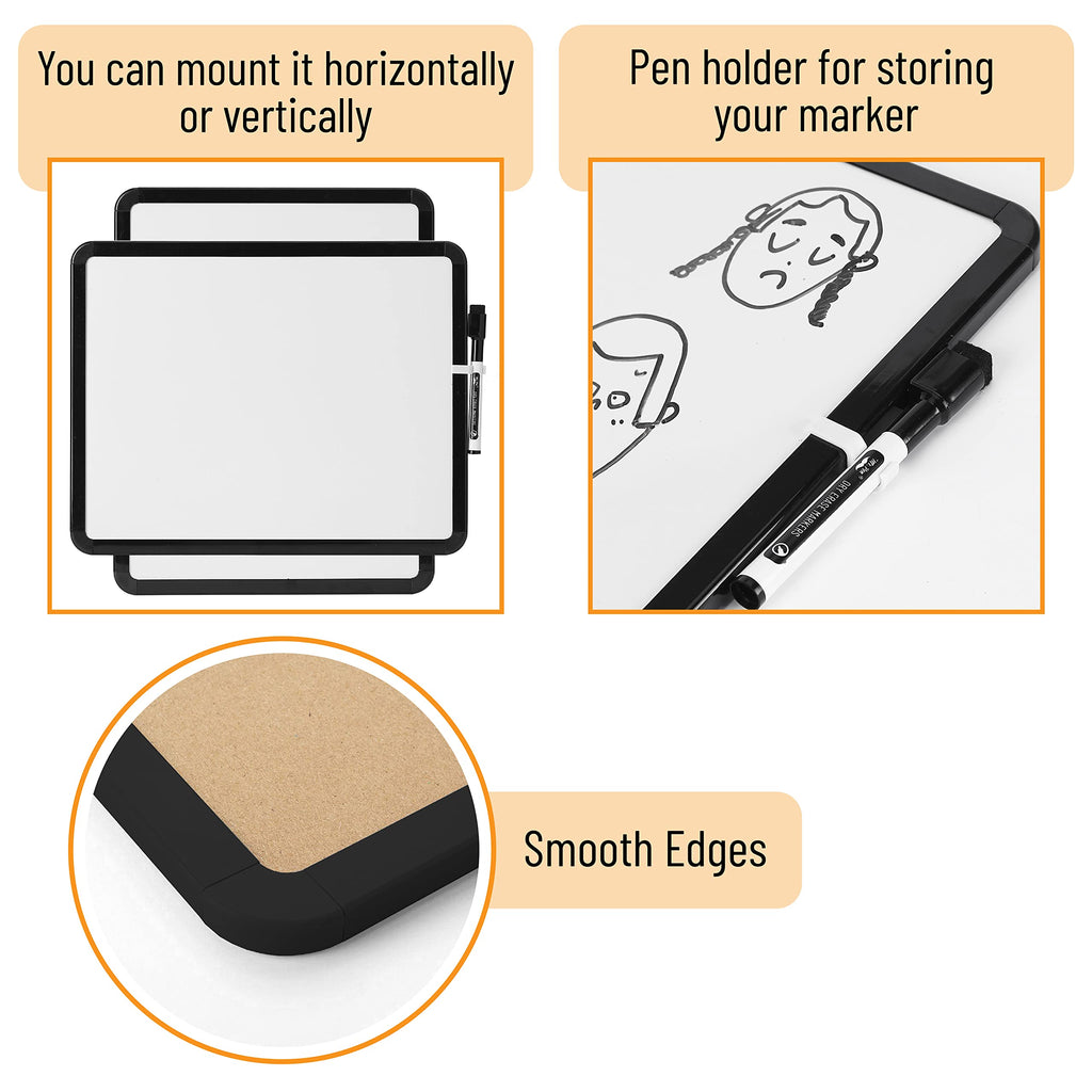 Dry Erase Board, 14â€?x 11â€?with a Black Dry Erase Marker Color Frame, Small White Board Dry Erase Whiteboard