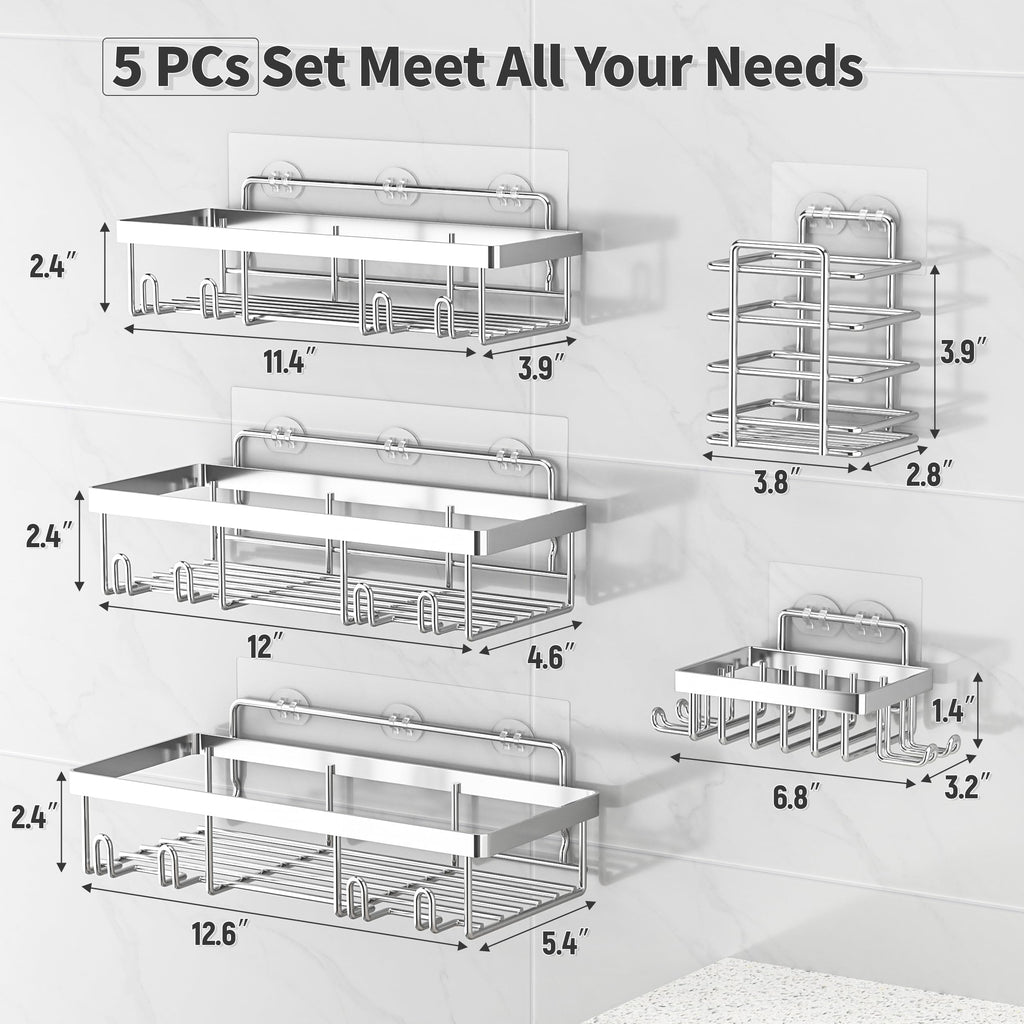 Shower Caddy Organizer Rack Shelf for Inside Shower, Adhesive Bathroom Wall Storage Basket Rustproof Stainless Steel