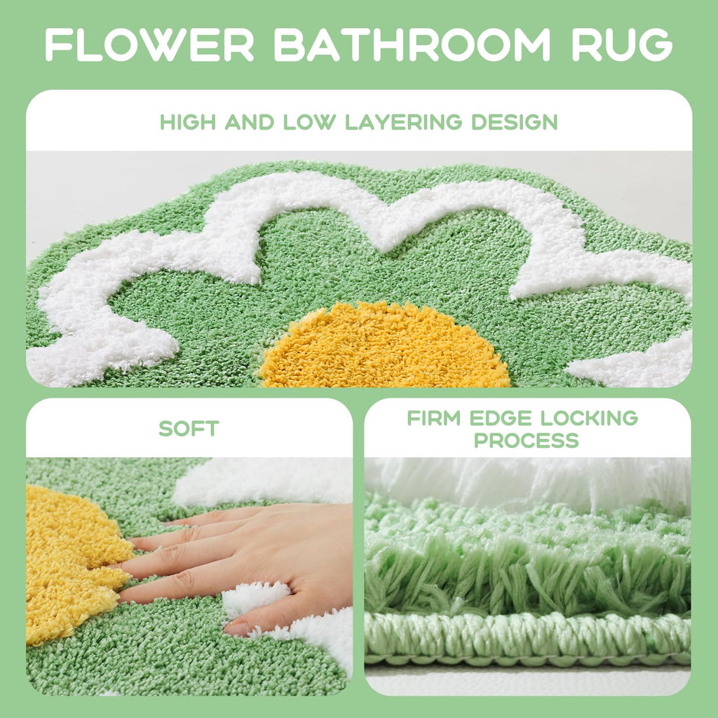 Cute Flower Bath Mat, Machine Washable Bath Rug, Ultra Soft and Fluffy Bathroom Mat, Small Round Non-Slip Water Absorbent Bath Mats for Bathroom Floor, Shower Room and Bathtub