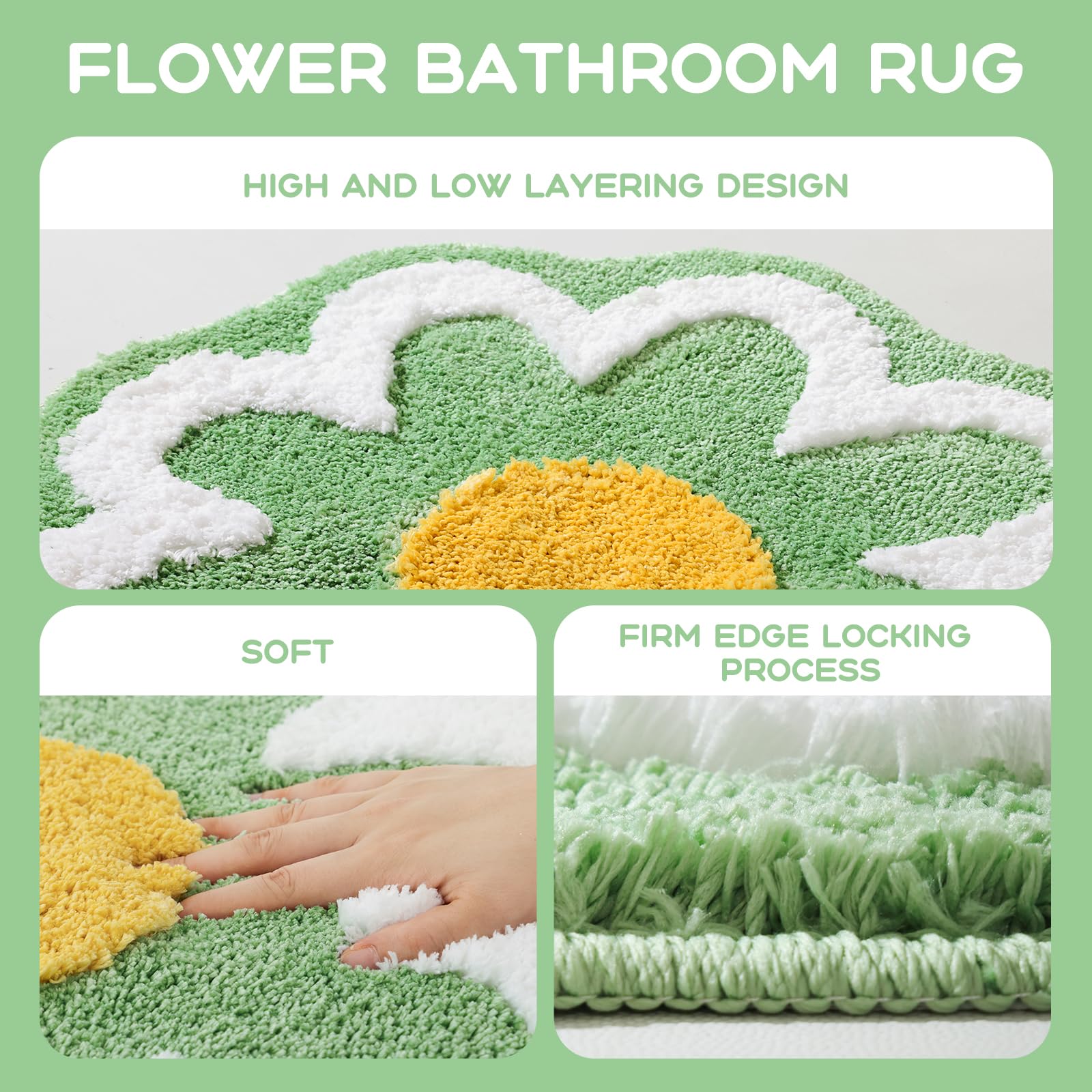 Cute Flower Bath Mat, Machine Washable Bath Rug, Ultra Soft and Fluffy Bathroom Mat, Small Round Non-Slip Water Absorbent Bath Mats for Bathroom Floor, Shower Room and Bathtub