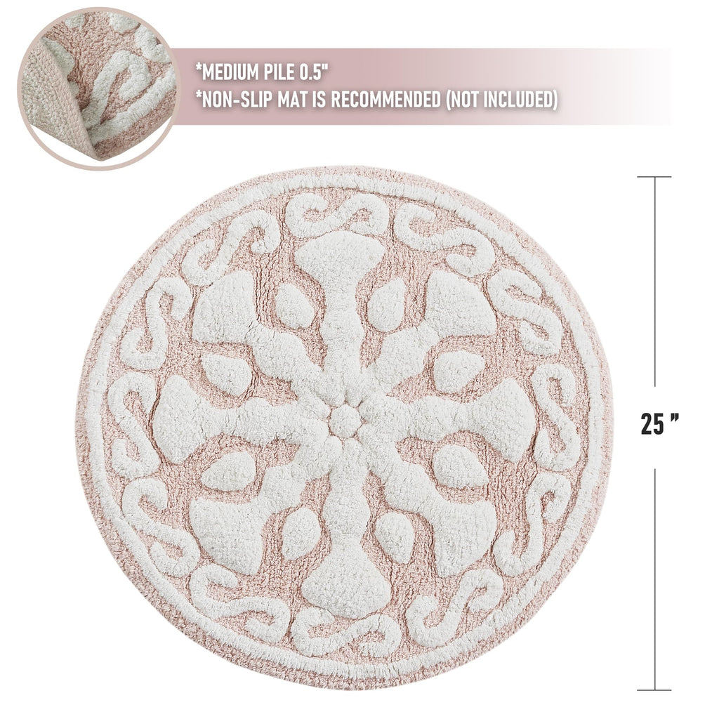 Medallion Floral Pattern Bath Mat 100% Cotton Tufted Bathroom Rugs Luxurious Plush Absorbent, Quick Dry