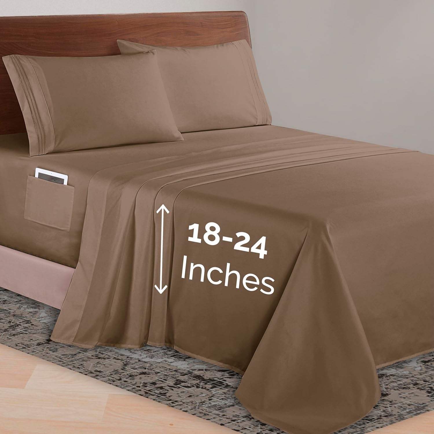 Elegant Comfort Luxurious 1500 Premium Hotel Quality Microfiber Three Line Embroidered Softest 4-Piece Bed Sheet Set, Wrinkle and Fade Resistant