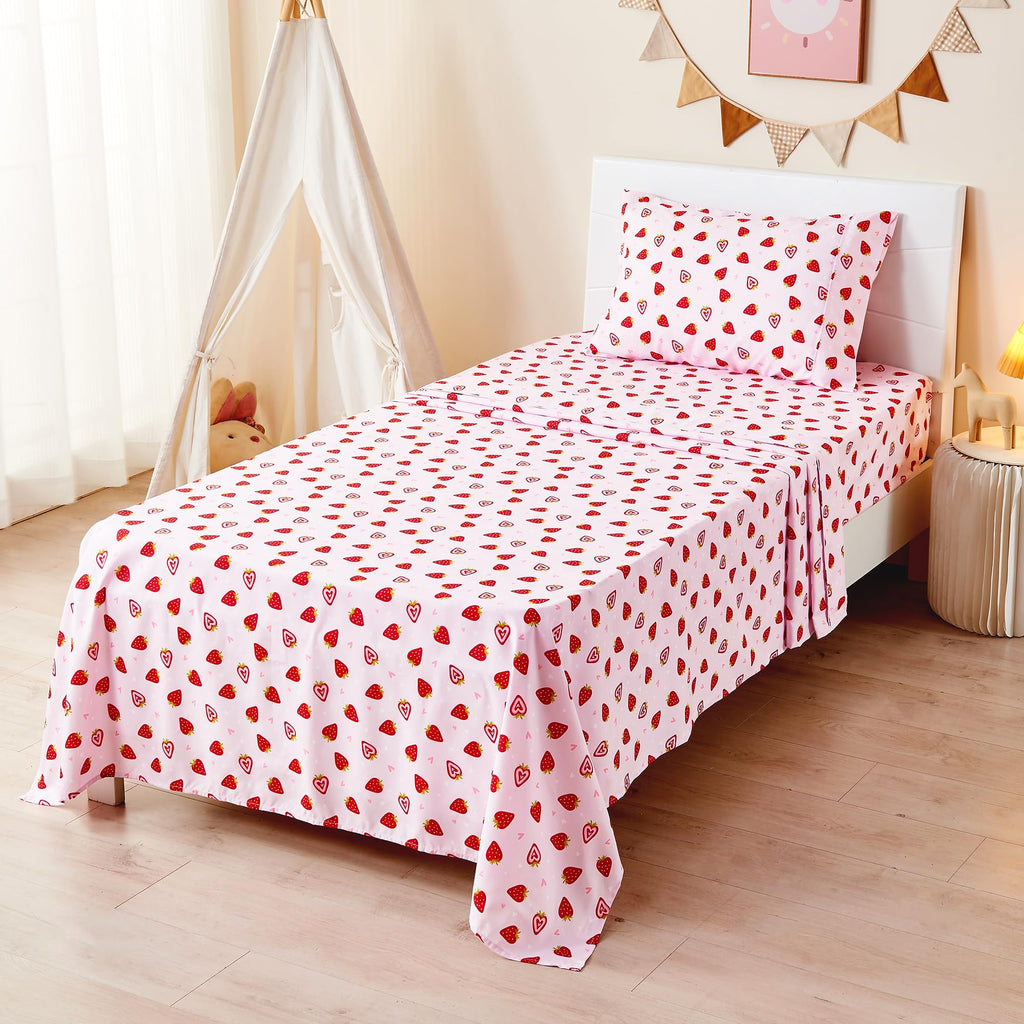 Printed Kids Sheet Set Twin Size, 3 Pcs Breathable & Silky Soft Microfiber - Kids Fitted Sheet,Kids Bed Sheets with 15" Deep Pocket