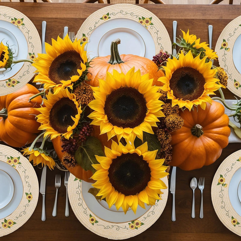 Whaline 4Pcs Round Placemats Pink Bow Embroidered Place Mats Coquette Bow Dinner Table Mats for Home Wedding Baby Shower Birthday Party Decor