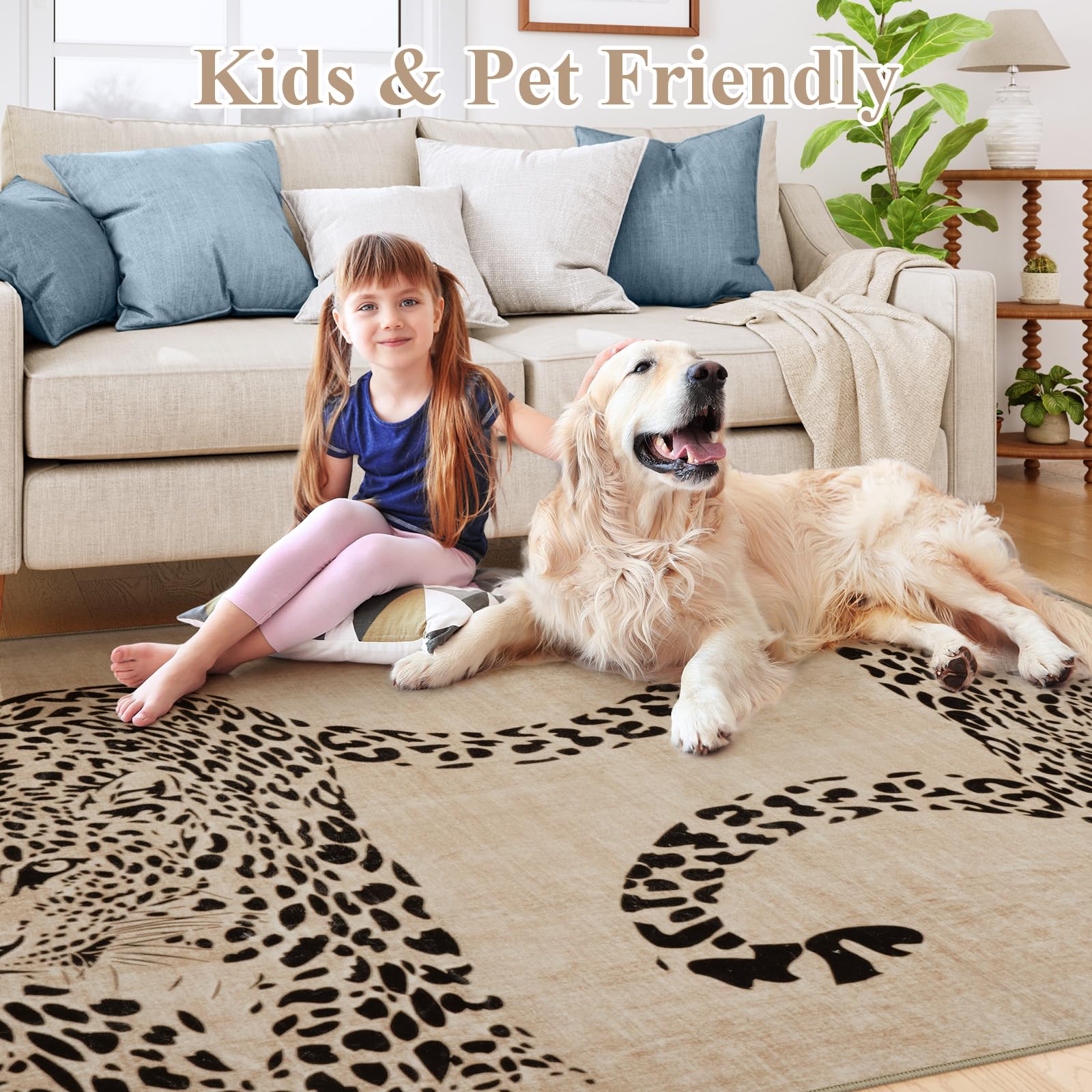 Leopard Print Area Rug â€?Soft, Washable, Non-Slip, Stain-Resistant Rug