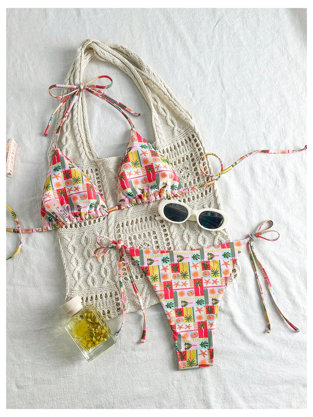 Women's Bikini Sets Tie Side Bathing Suits Tropical Print Triangle Tie Back Cheeky Swimsuit