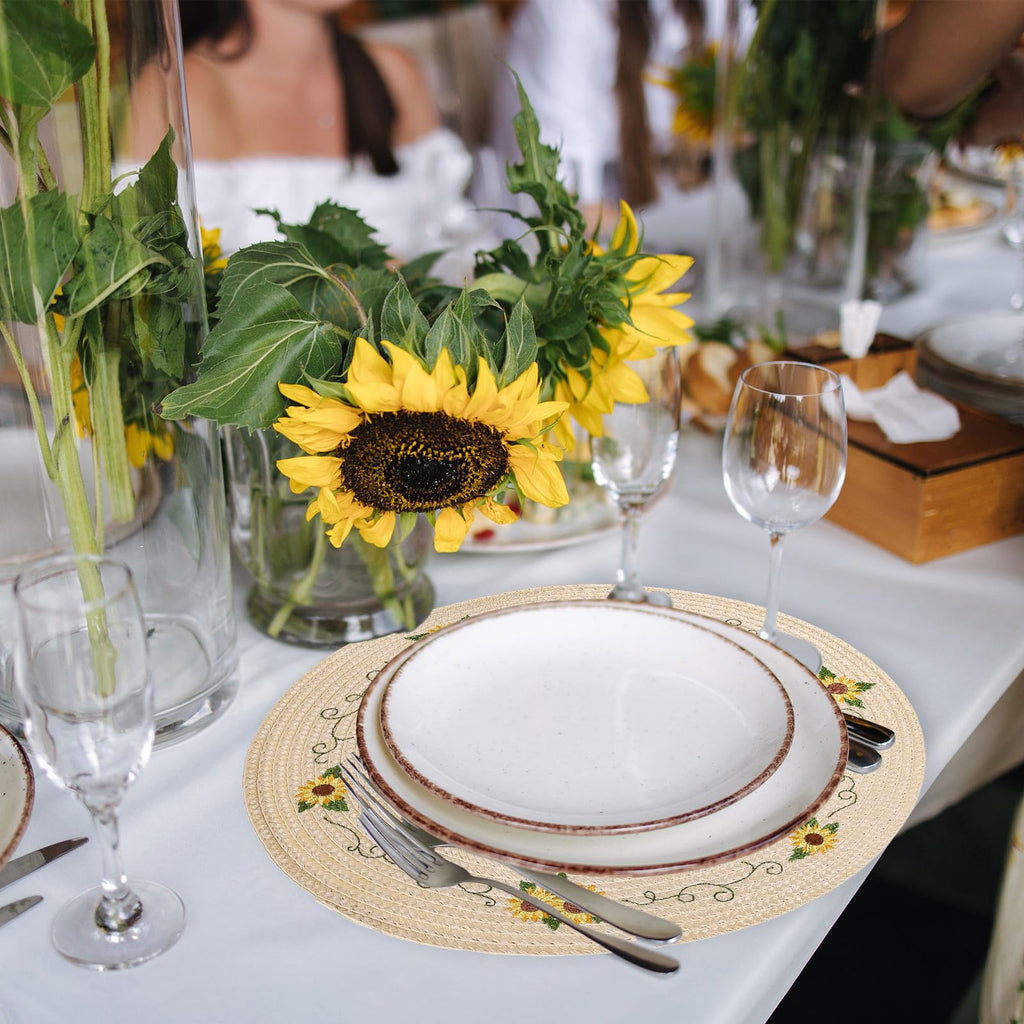 Whaline 4Pcs Round Placemats Pink Bow Embroidered Place Mats Coquette Bow Dinner Table Mats for Home Wedding Baby Shower Birthday Party Decor