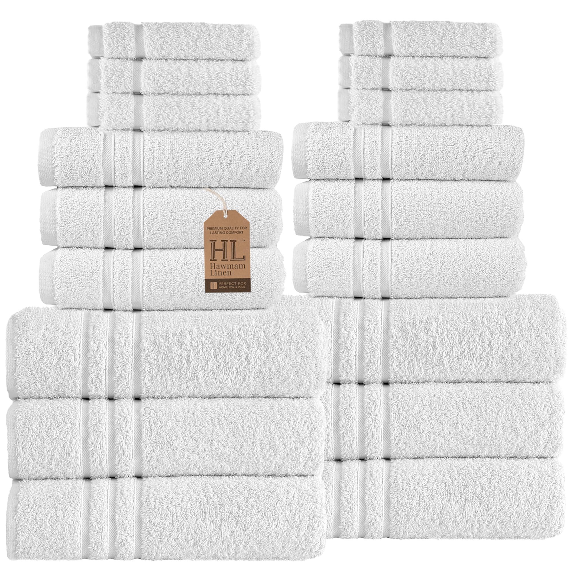 Linen Bath Towels Set for Bathroom Original Turkish Cotton Soft, Absorbent and Premium 2 Bath Towels, 2 Hand Towels, 2 Washcloths