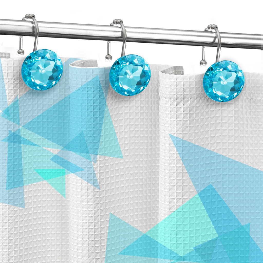 Luxury Design Round Diamond Crystal Gem Bling with Glide Balls Shower Curtain Hooks, Rust Proof Metal Rhinestones Glam Shower Curtain Rings-12 Pack