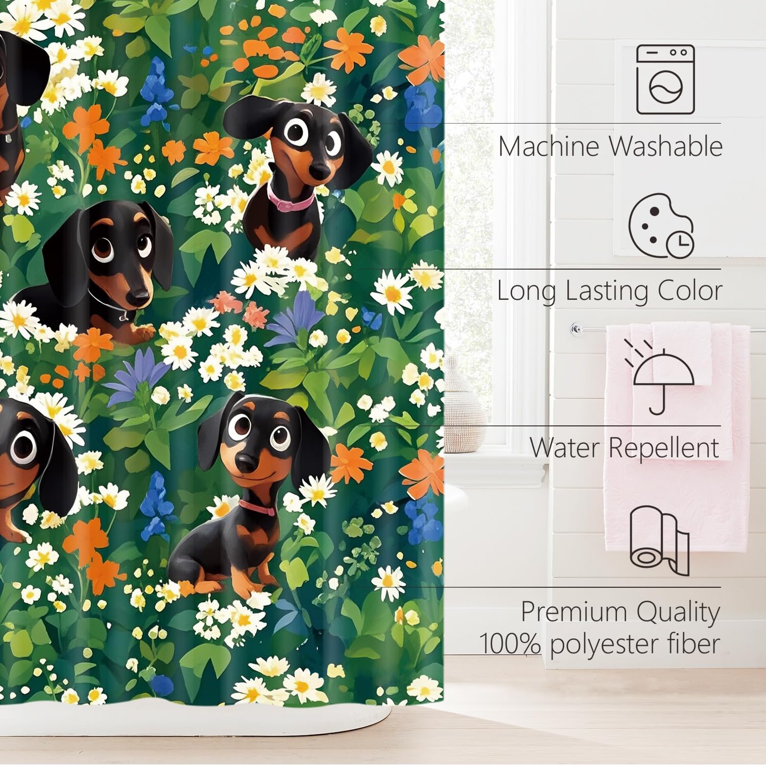 Cute Shower Curtain for Bathroom Modern Aesthetic Funky Decorative, Pretty Chic Cloth Set with Hooks, 72x72 Inch