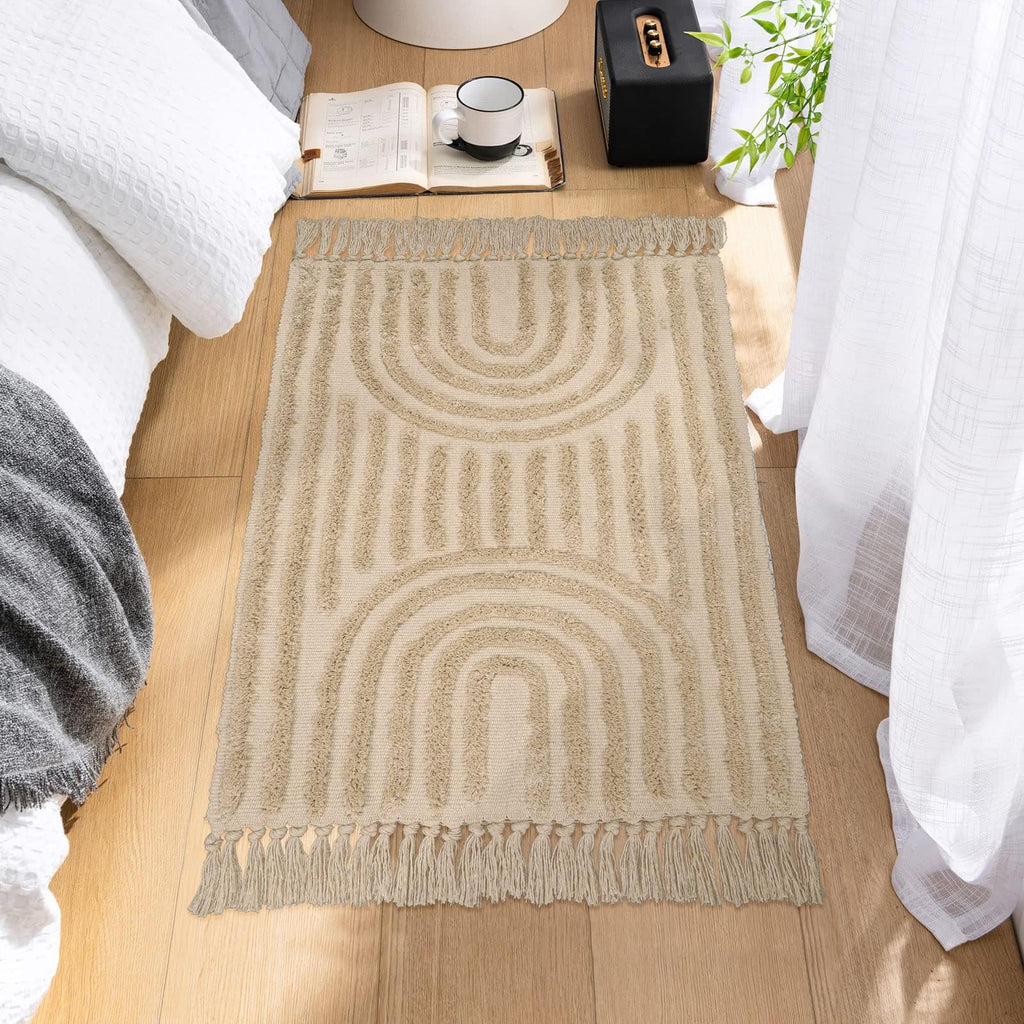 Washable Kitchen Runner Rug - Hand-Woven Bathroom Runner Rug with Tassels, Terracotta Entryway Runner Rug, Tufted Rainbow Bedroom Rug Runner, Hallway Rug for Laundry/Living Room