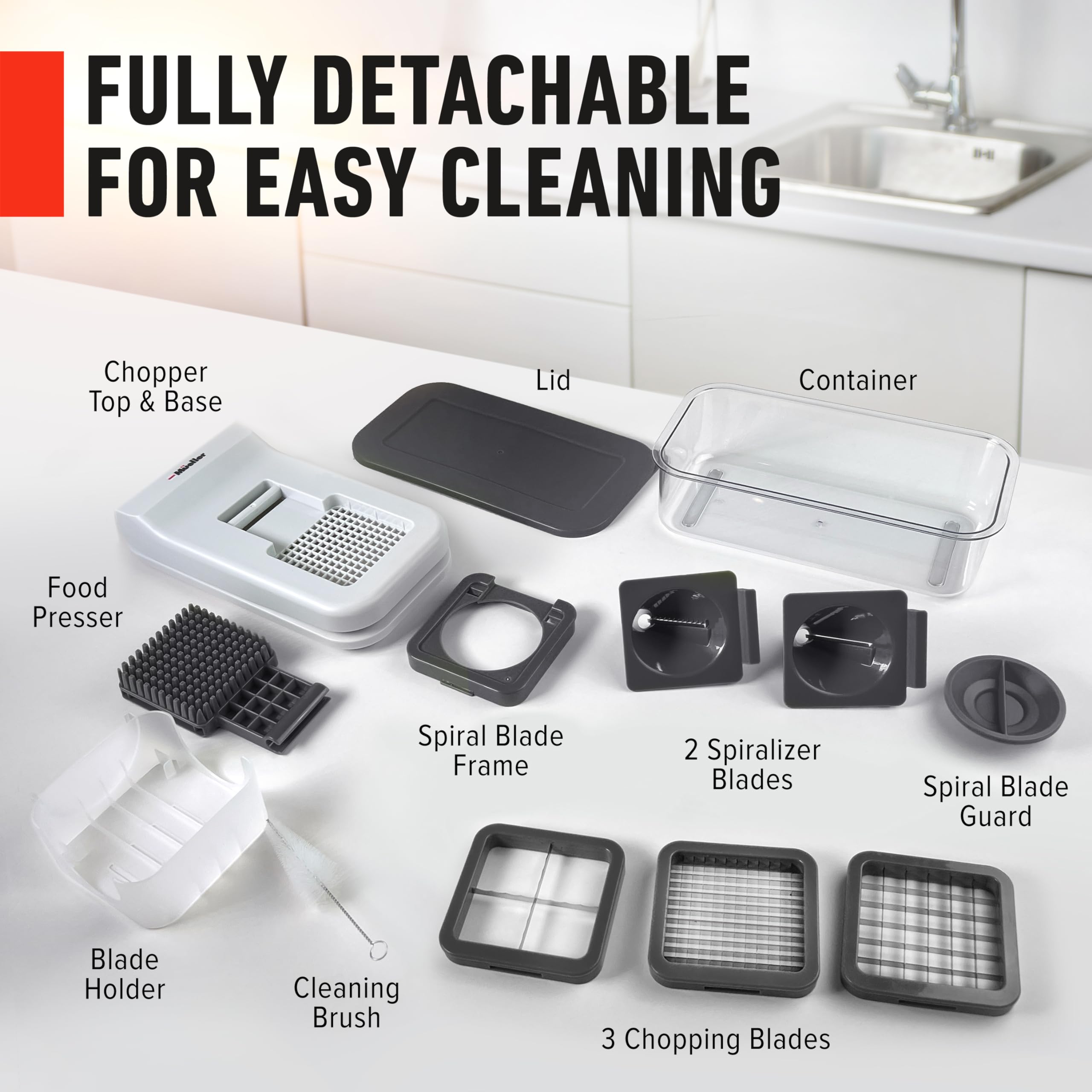 Mueller Pro-Series All-in-One, Mandoline Slicer for Kitchen, Food Chopper, Cucumber Slicer and Spiralizer, Cutter, Dicer, Grater, Kitchen Essentials