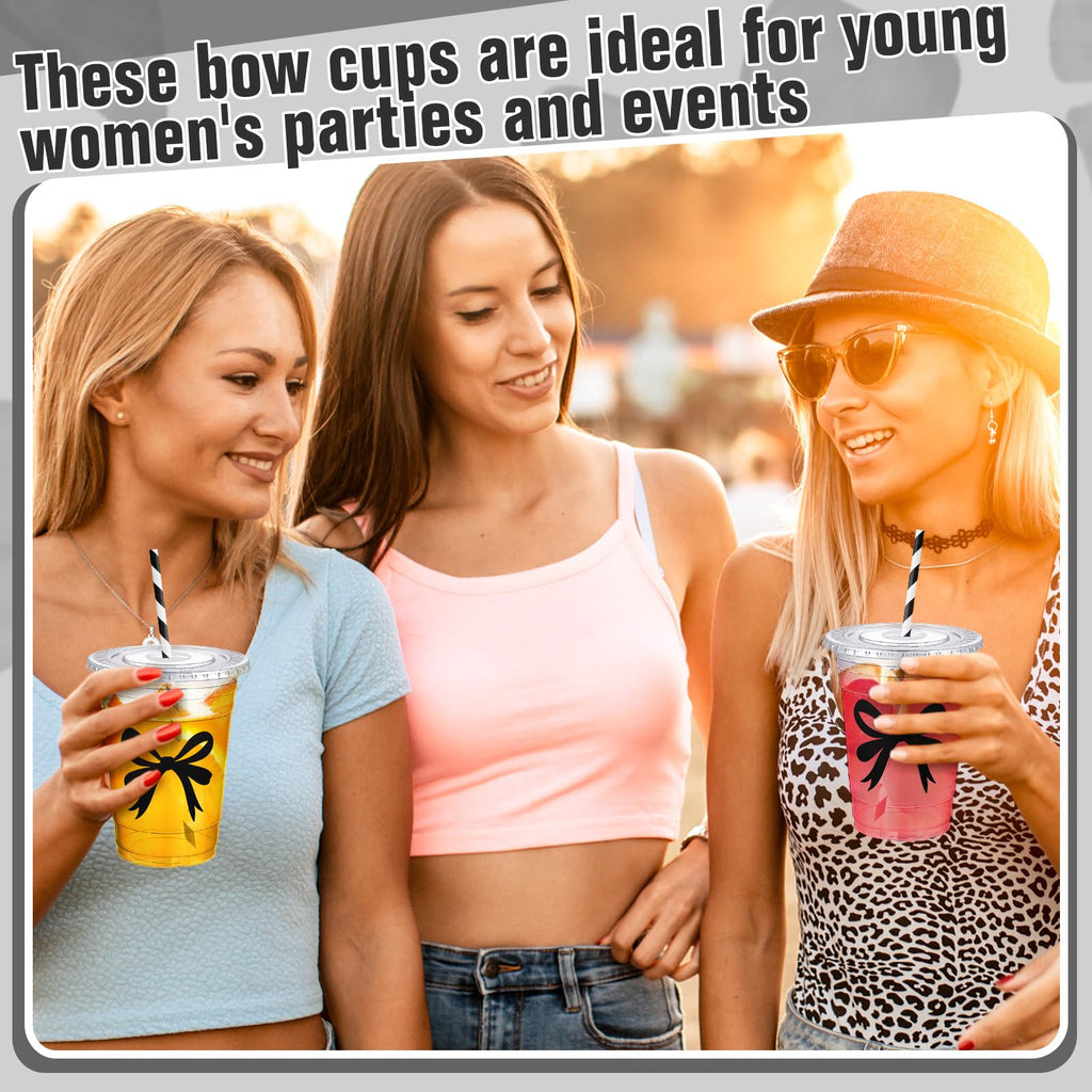 Coquette Bow Disposable Plastic Cups with Straw