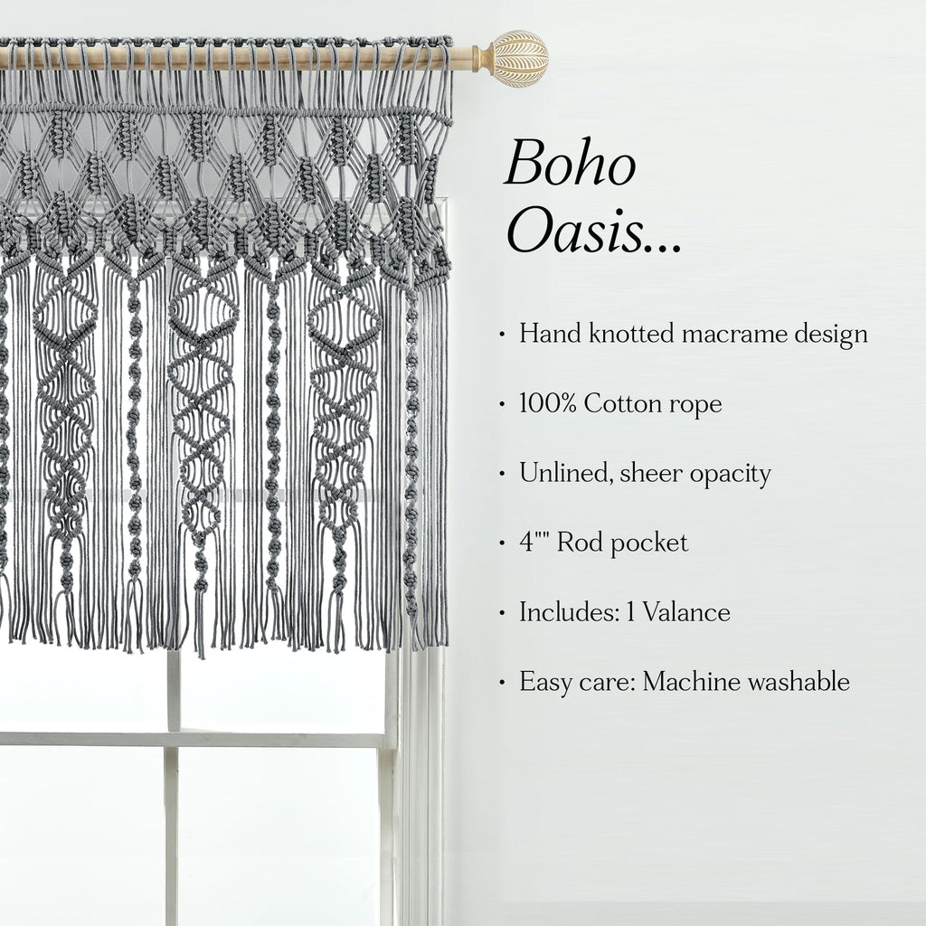 Lush Decor Boho Macrame Textured Cotton Valance Curtain