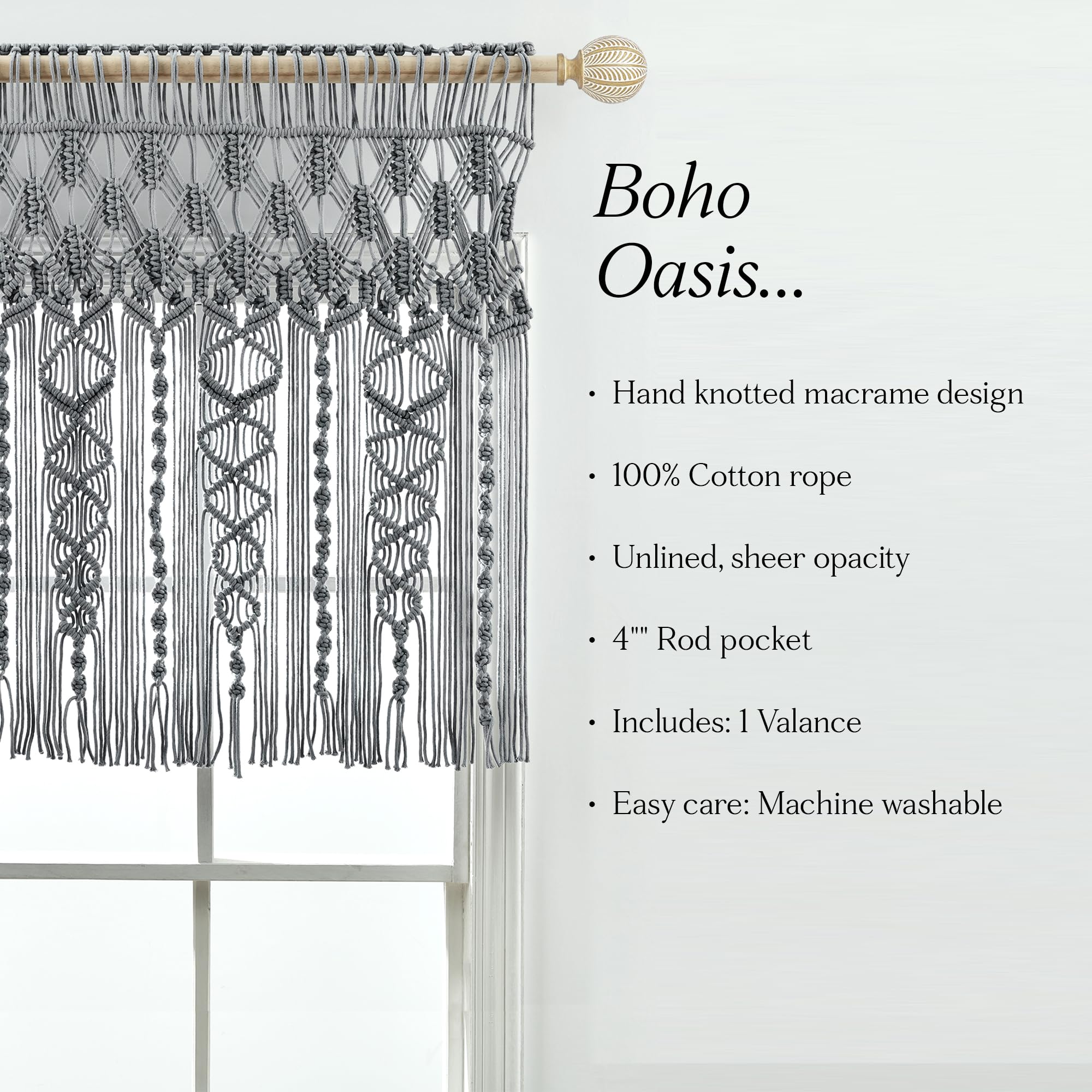 Lush Decor Boho Macrame Textured Cotton Valance Curtain