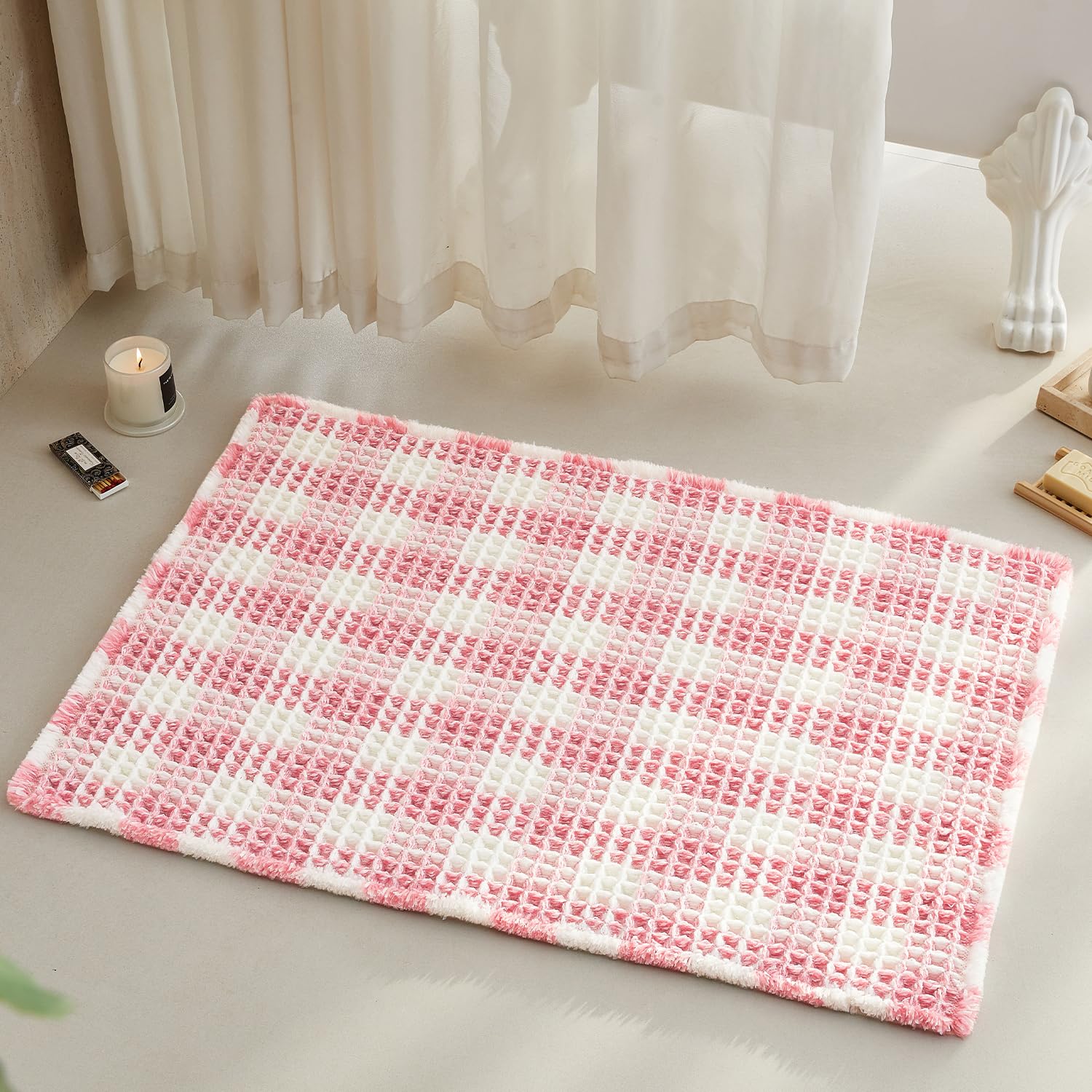 Waffle Bath Mat Non Slip Washable Quick Dry Cute Bath Mat