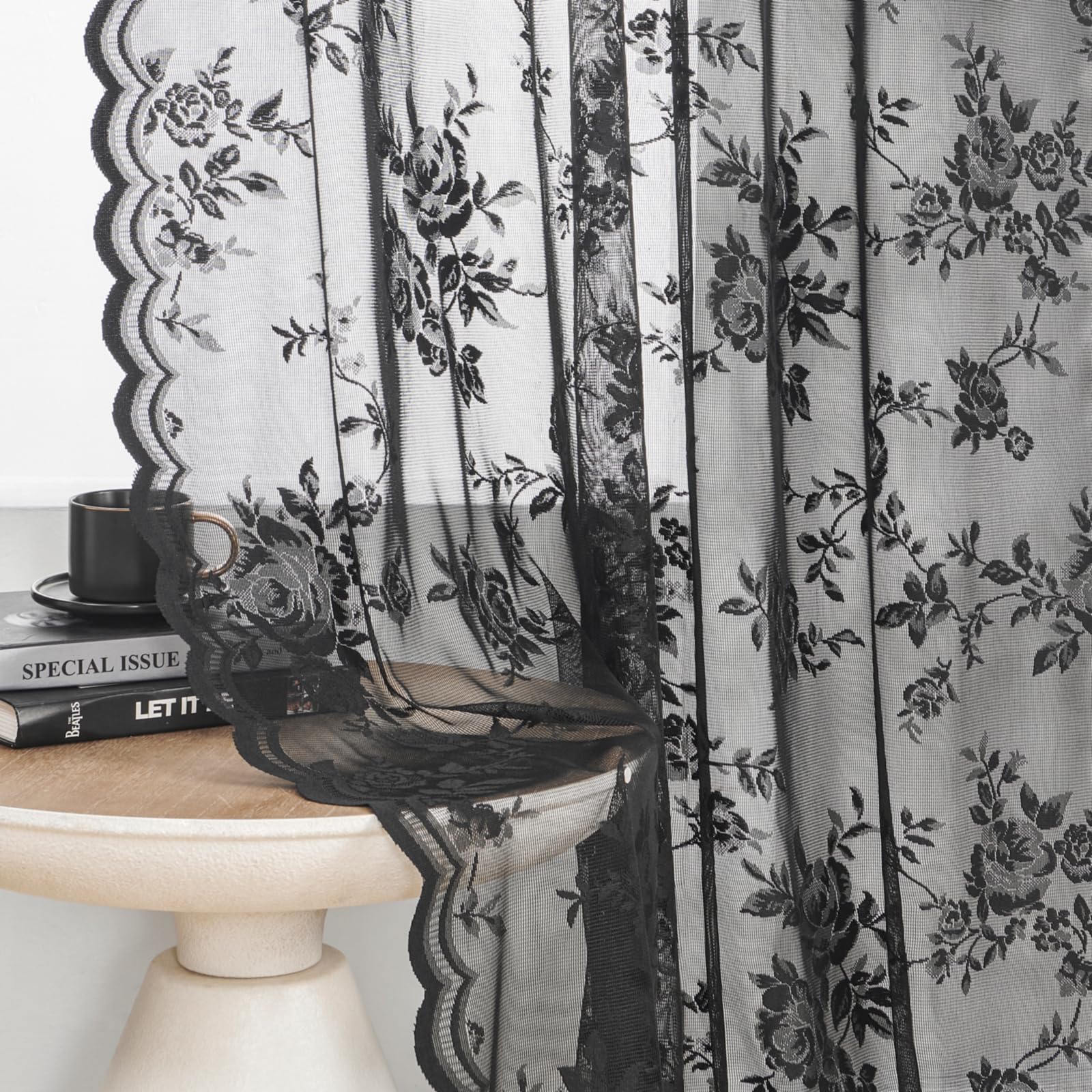 Lace Curtains 2 Panels Set Victorian Floral Sheer Curtains for Living Room Bedroom Girls Room Rod Pocket Light Filtering Romantic French Drapes Window Decor