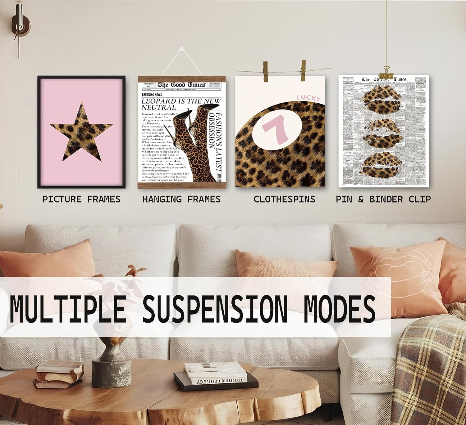 Trendy Pink Leopard Bbedroom Decor,Cheetah Print Room Decor Set of 4, Poster for Room Aesthetic,Preppy Aesthetic Room Decor for Girly Bedroom Apartment Dorm, 8x10 Unframed