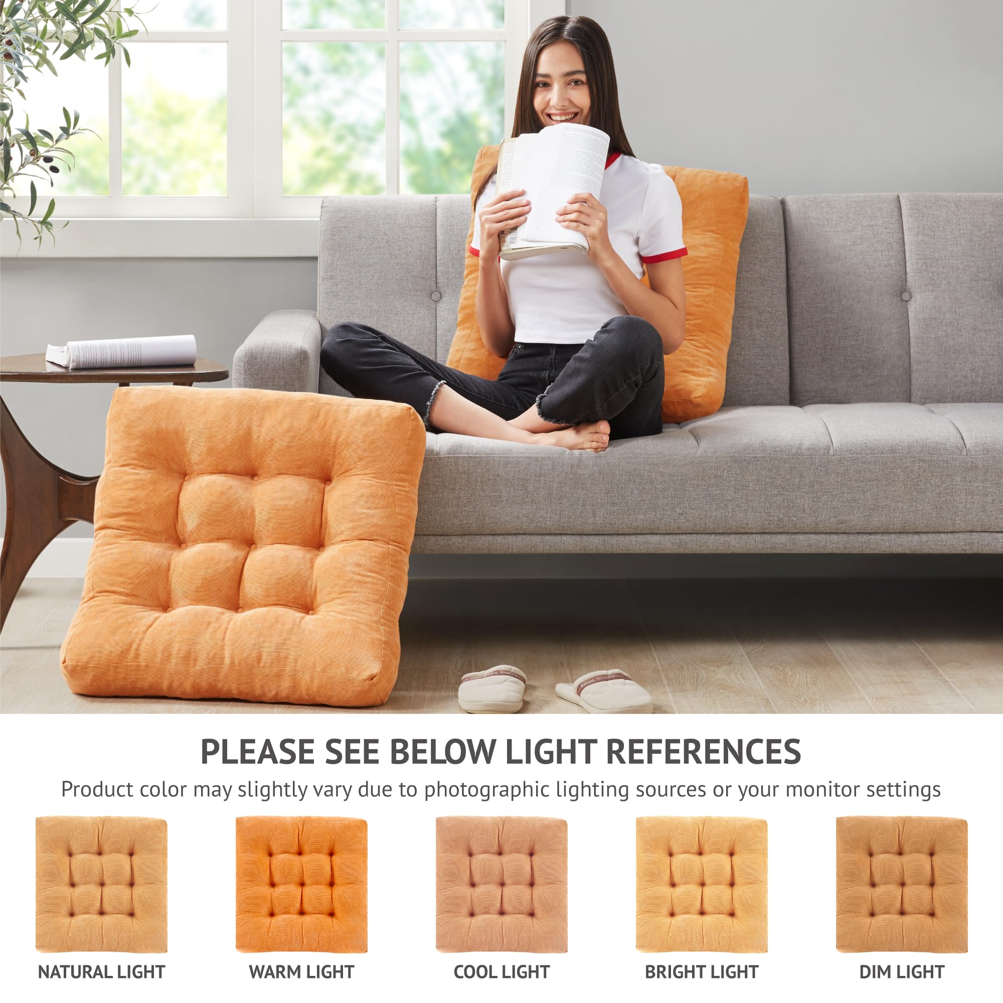 Square Large Pillows Seating Meditation Floor Pillow, Tufted Corduroy Cushion for Living Room