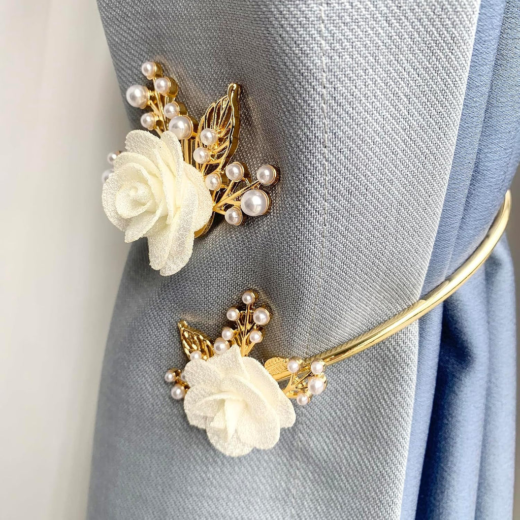 Modern 2PCS/Set Light Luxury Soft Alloy Curtain Buckle Three-Dimensional Flower Imitation Pearl Decoration