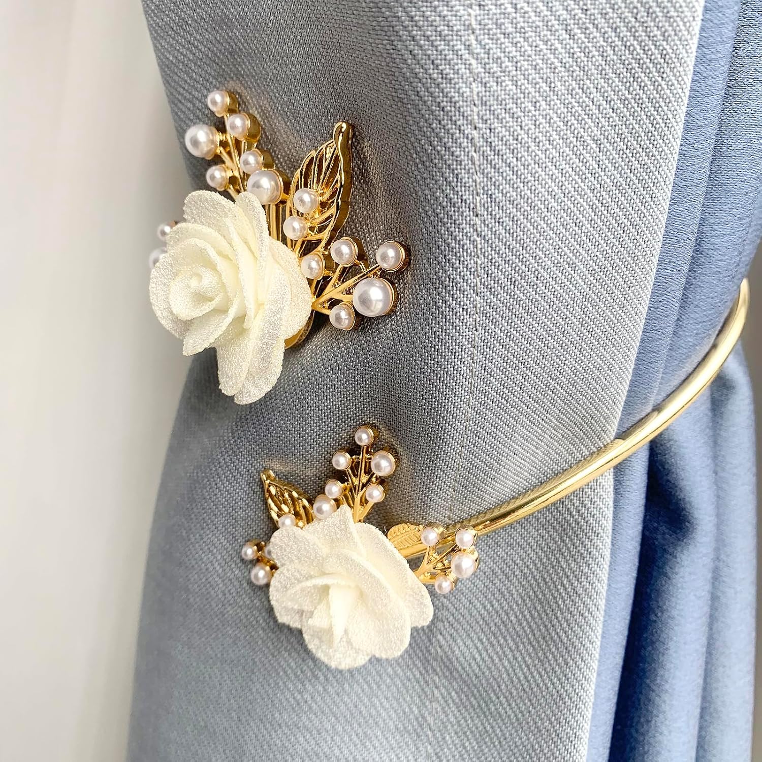 Modern 2PCS/Set Light Luxury Soft Alloy Curtain Buckle Three-Dimensional Flower Imitation Pearl Decoration