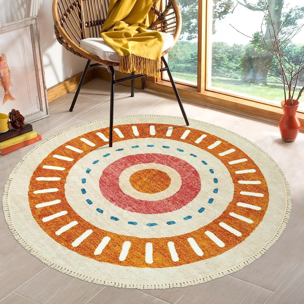 Orange Rainbow Boho Runner Rugs with Fringes, Sun Washable Hallway Runner Rug, Soft Non-Slip Area Rug