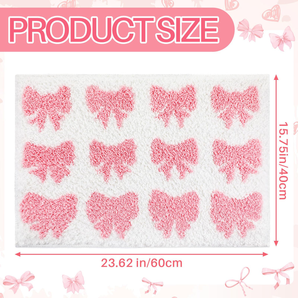 Pink Bow Rug Non Slip Coquette Bathroom Mat Cute Bow Rug 3D Stereoscopic Bow Bath Mat Aesthetic Bath Mat
