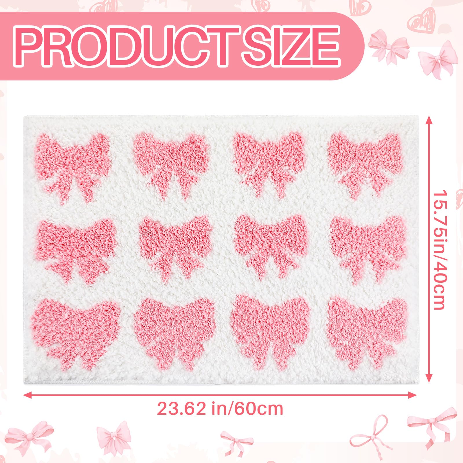 Pink Bow Rug Non Slip Coquette Bathroom Mat Cute Bow Rug 3D Stereoscopic Bow Bath Mat Aesthetic Bath Mat