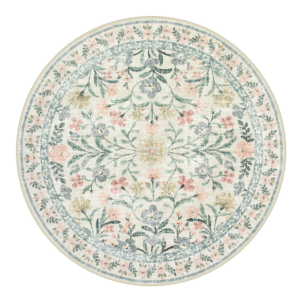 Machine Washable Boho Soft Floral Carpet Non Slip, Indoor Ultra-Thin Floor Carpet for Kid Room Living Room Dorm