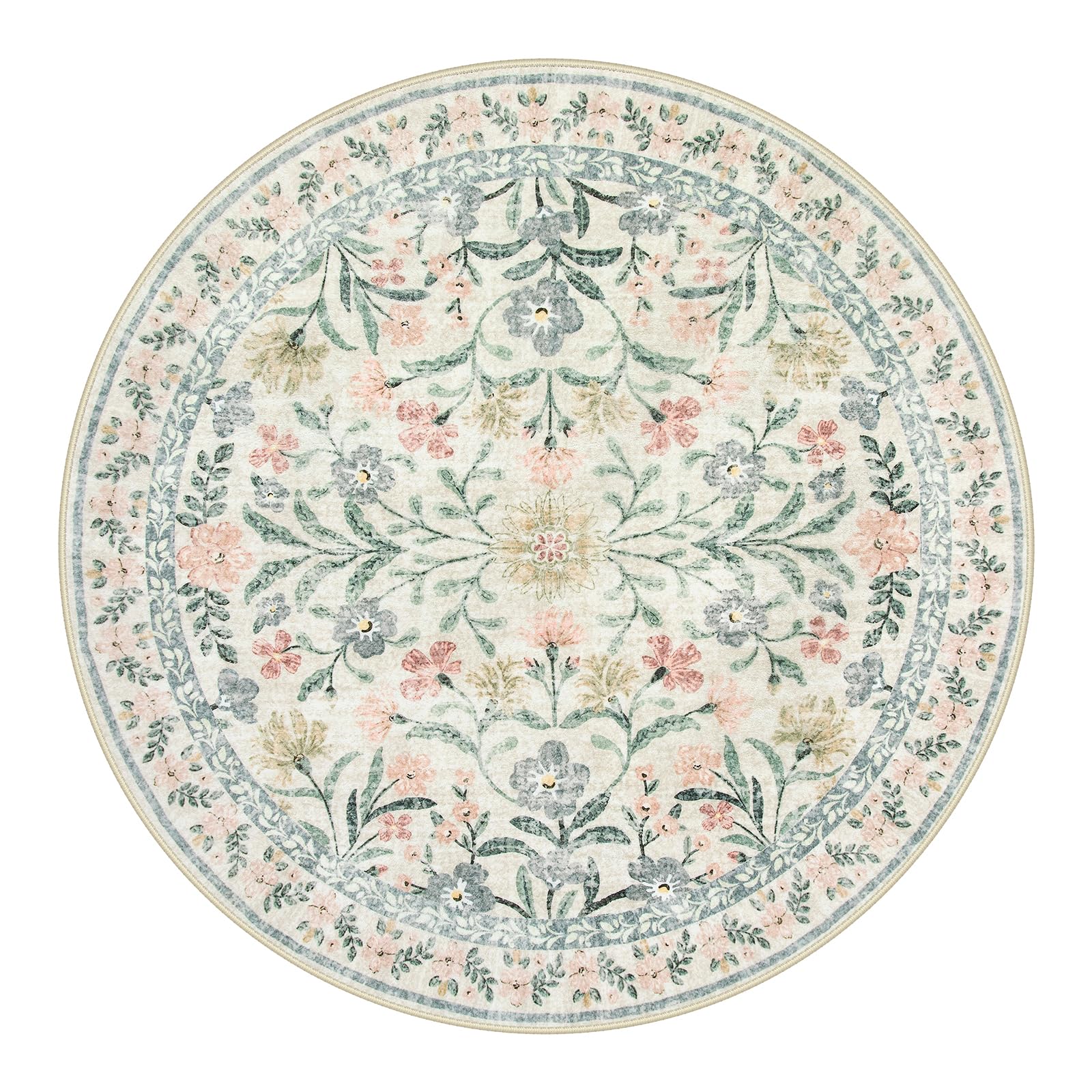 Machine Washable Boho Soft Floral Carpet Non Slip, Indoor Ultra-Thin Floor Carpet for Kid Room Living Room Dorm