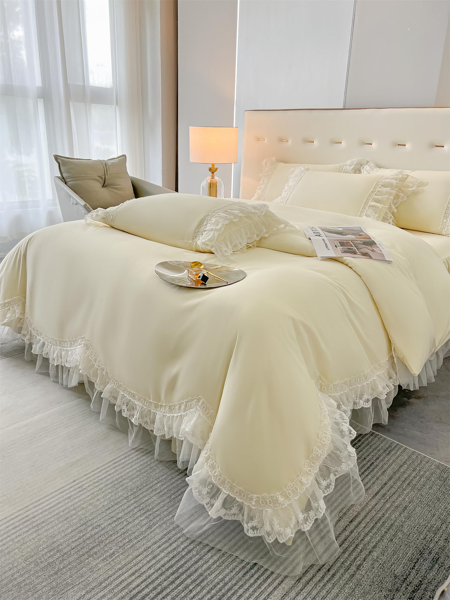 Chic Ruffle Lace Polyester Duvet Cover Set -Bedding-2 Piece Duvet Cover with Zipper Closure -Ultra Soft and Light Weight