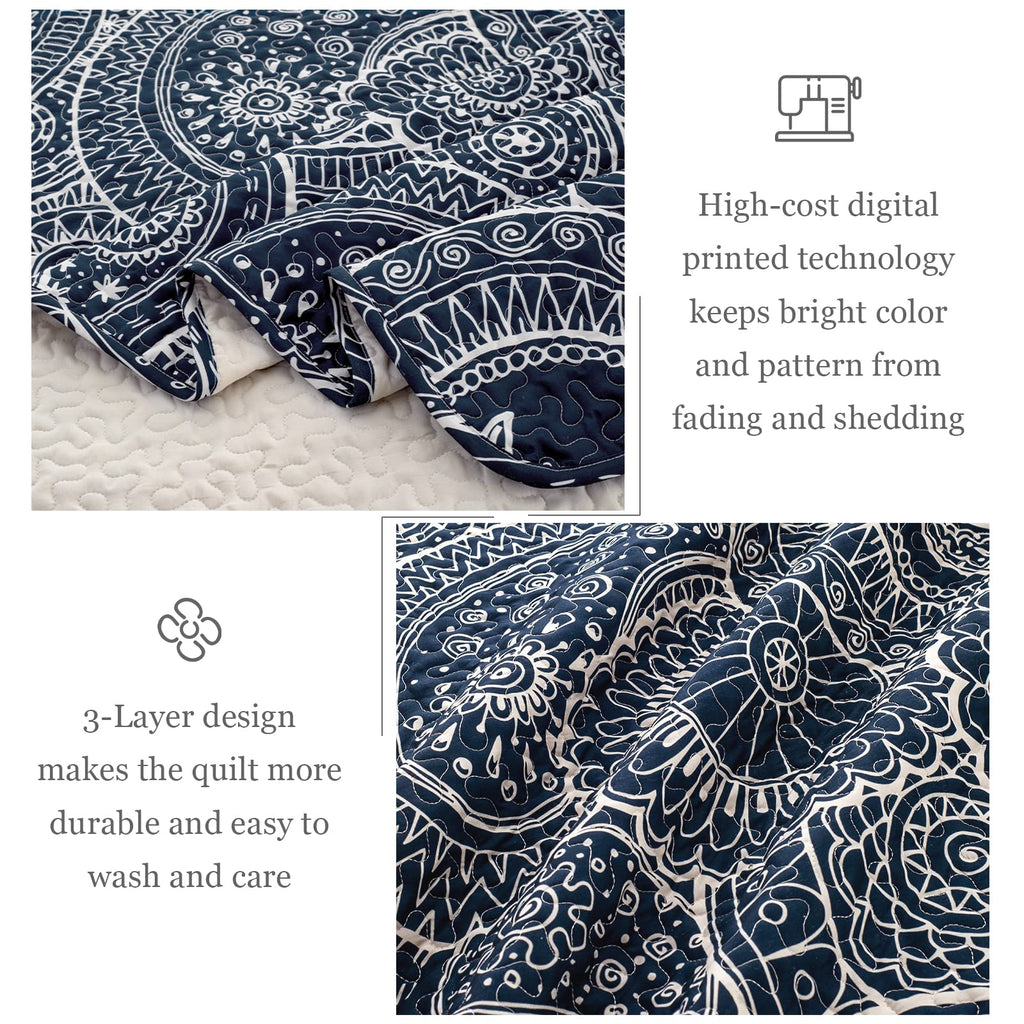 Reversible Patchwork Quilts Full Size, Lightweight Boho Printed Bedspreads Coverlets Quilt Bedding Set with 2 Pillow Shams