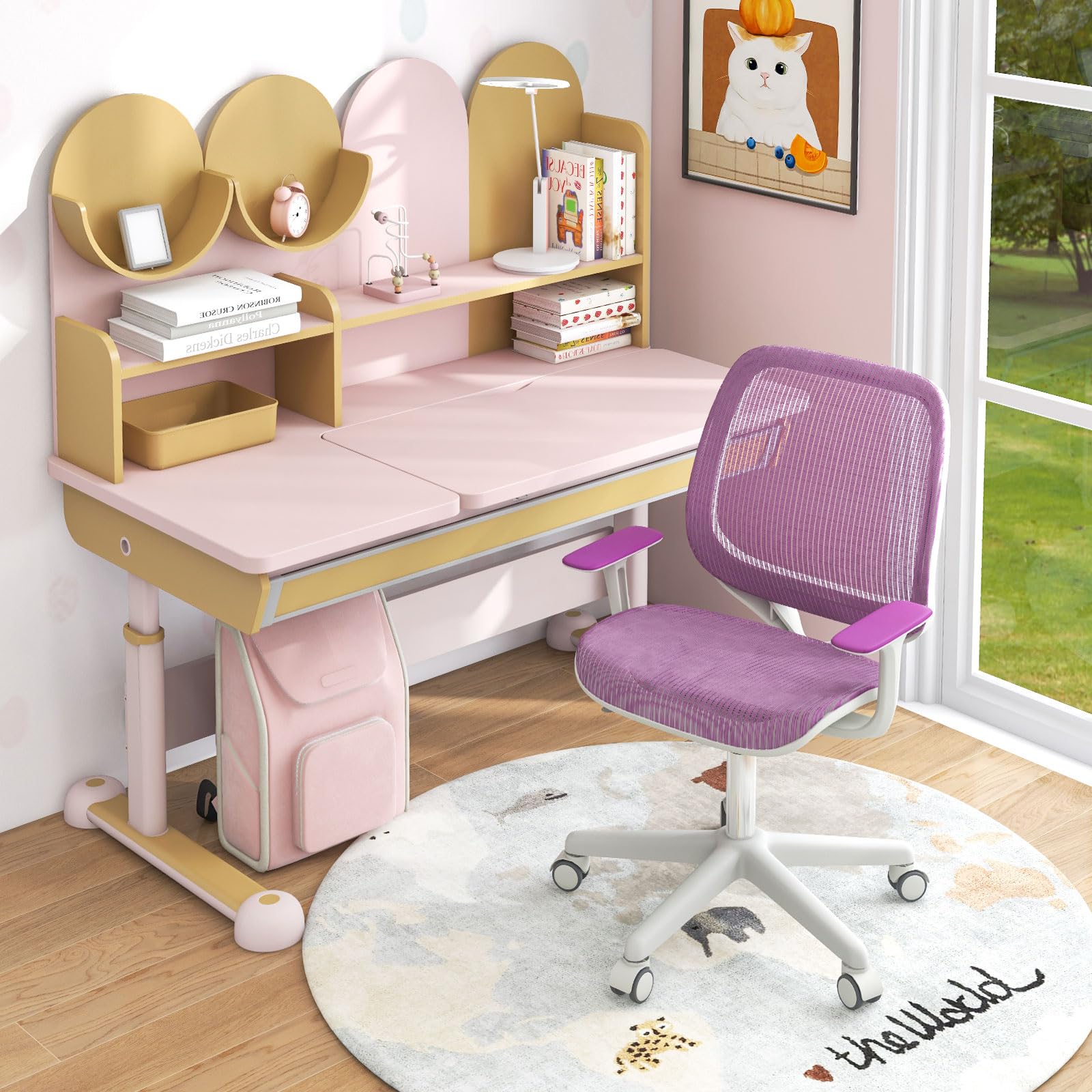 Swivel Mesh Task Chair Height Adjustable Children Study Computer Chair with Armrests, Sit-Brake Casters