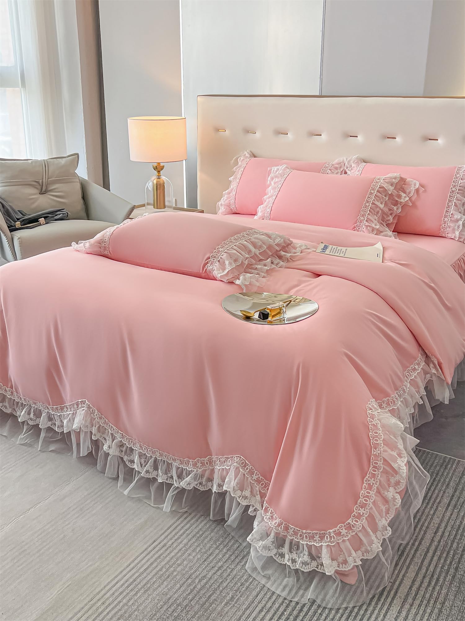 Chic Ruffle Lace Polyester Duvet Cover Set -Bedding-2 Piece Duvet Cover with Zipper Closure -Ultra Soft and Light Weight