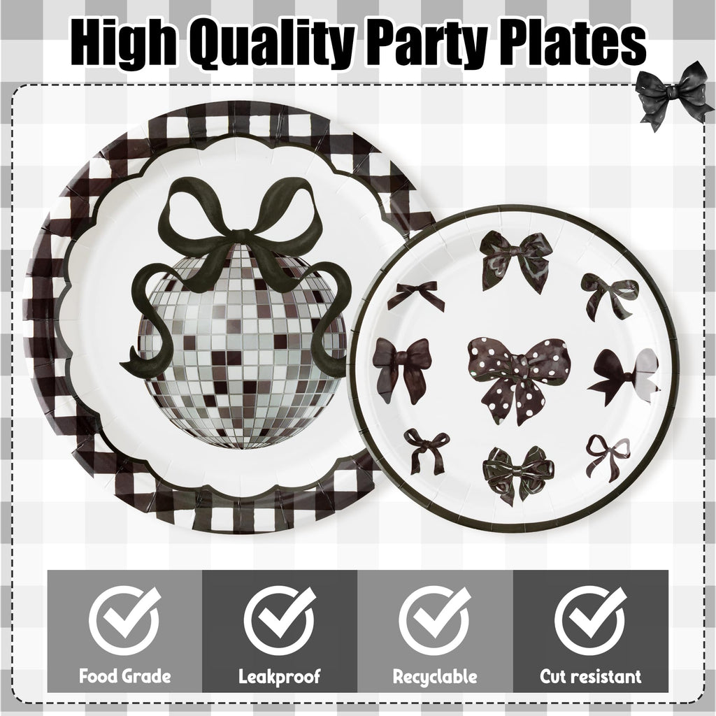 Coquette Cute Bow Party Tableware Decorations - Disposable Paper Plates Napkins Forks