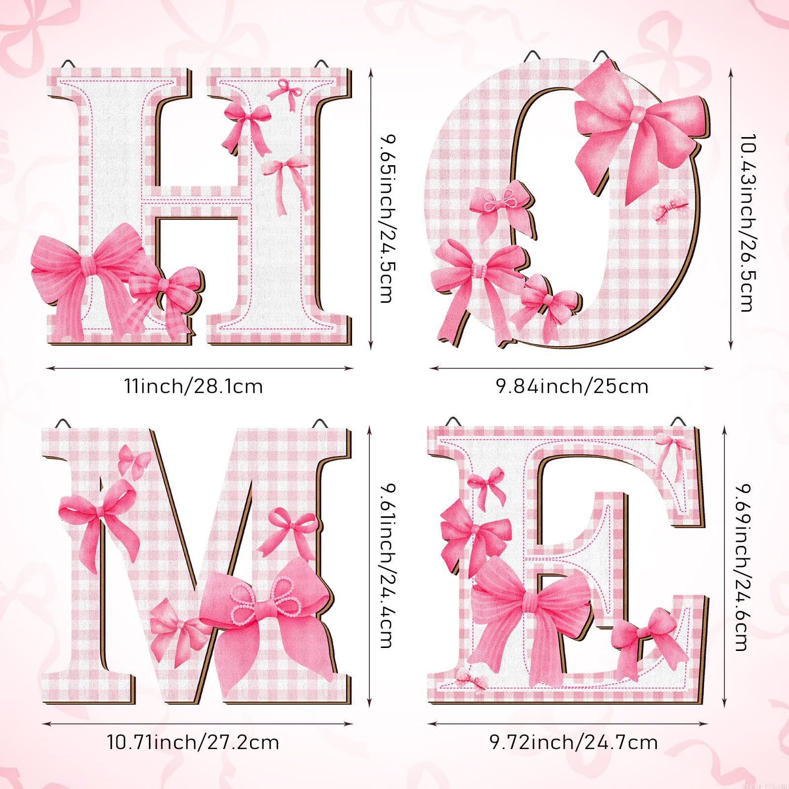 Pink Bow Home Sign Coquette Pink Bow Wall Decor 4 Pcs